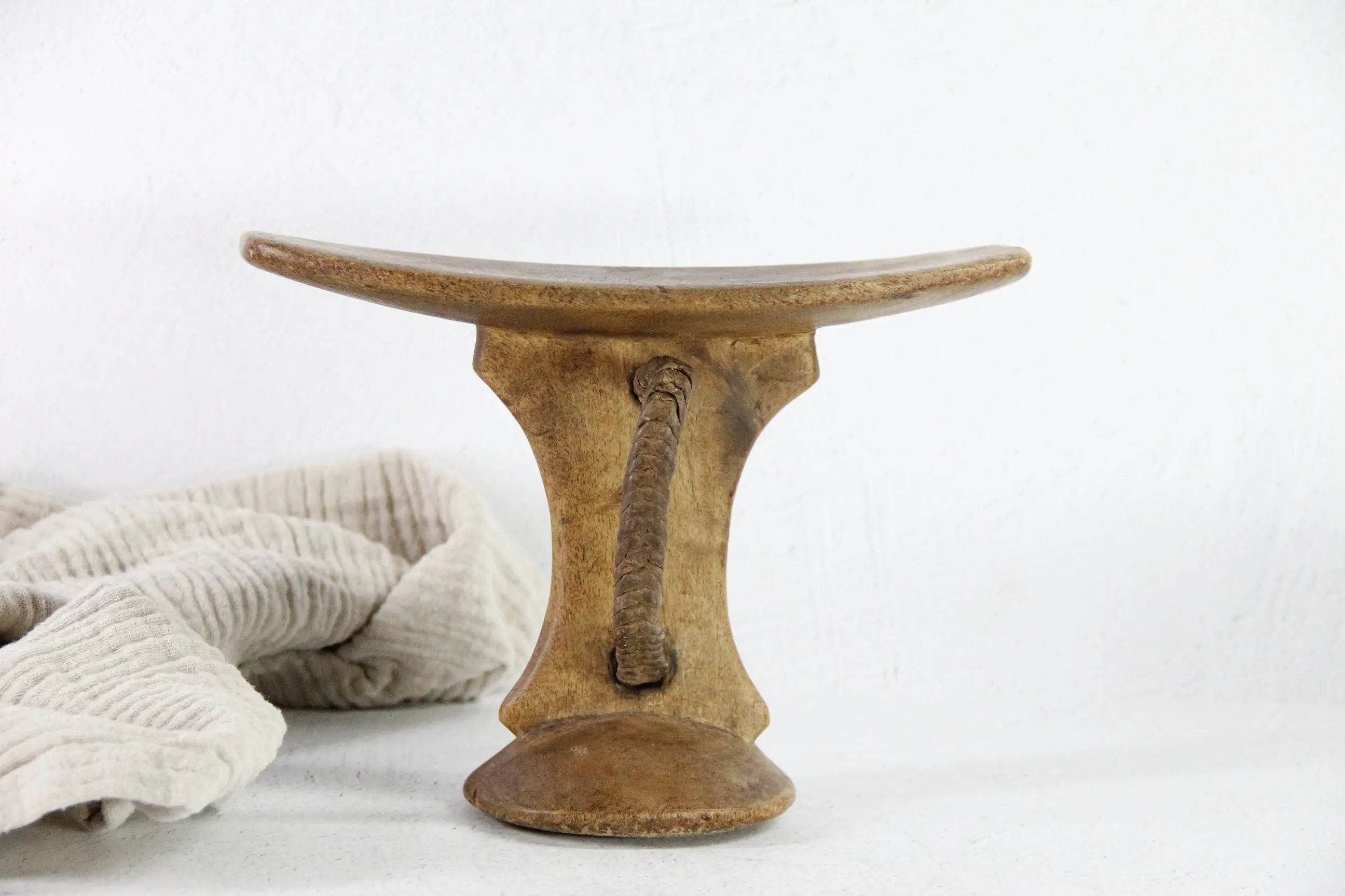 African Wooden Headrest | Antique Hand Carved with Strap Debra Hall Lifestyle