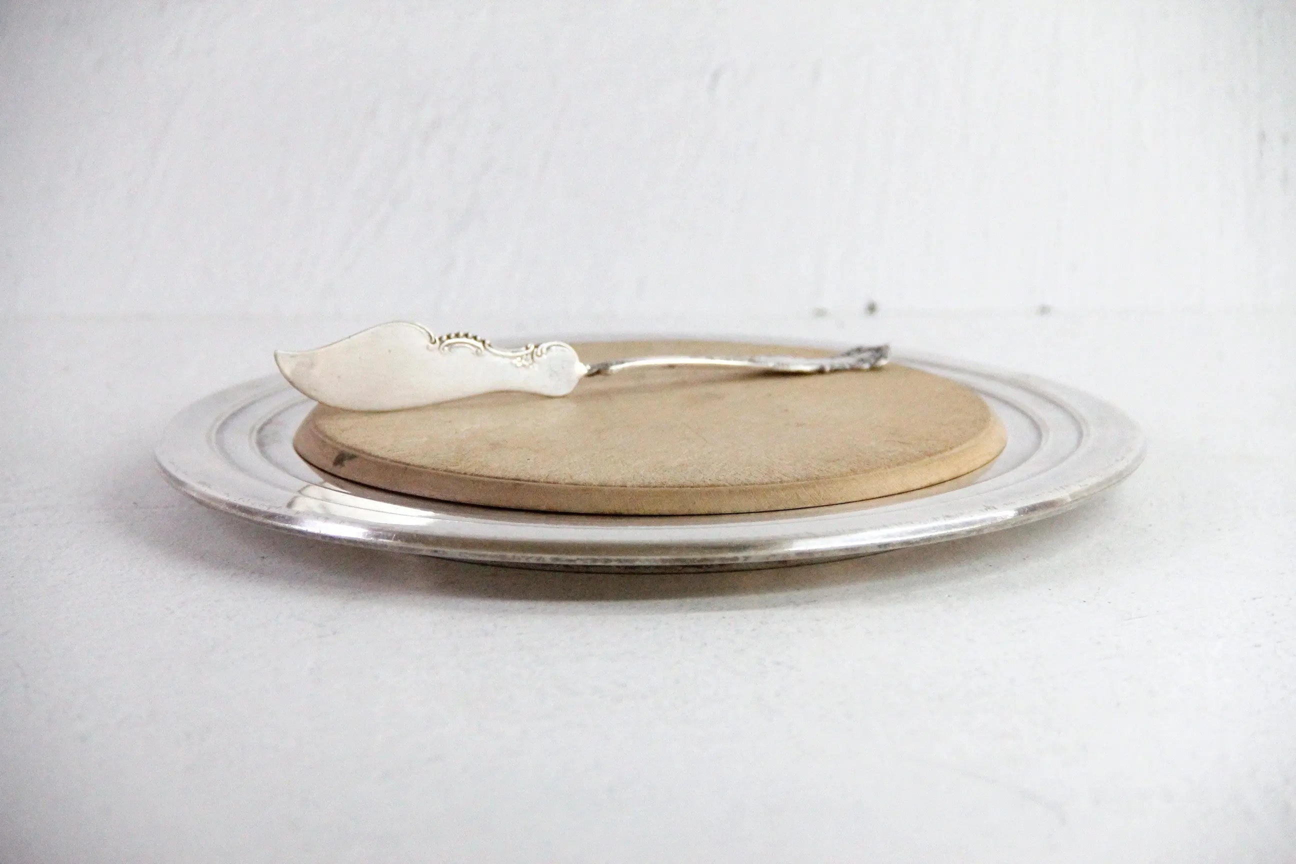 Antique Bread Board With Silver Serving Tray | England Debra Hall Lifestyle