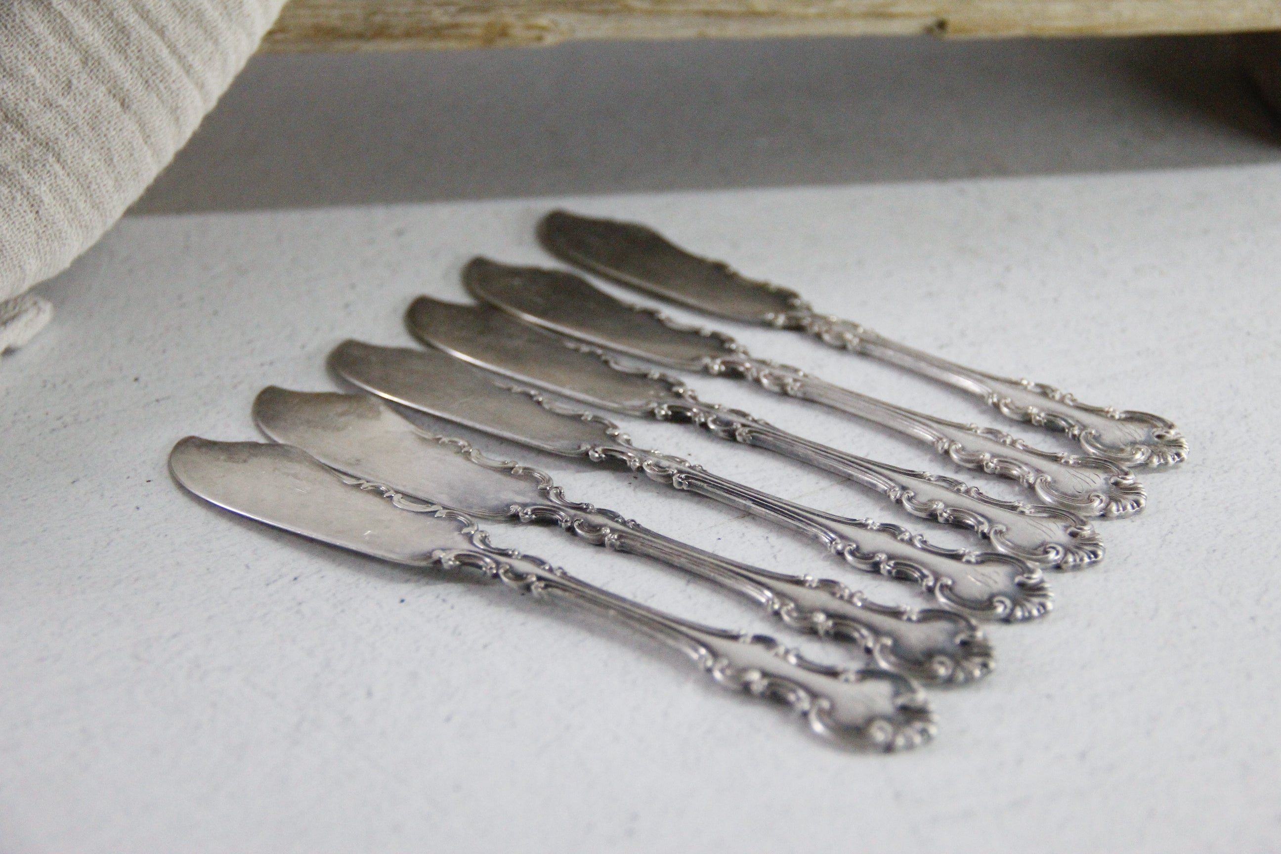 Antique Butter Knife Set of 6 | Wallace 1835 Silver Spreader Debra Hall Lifestyle