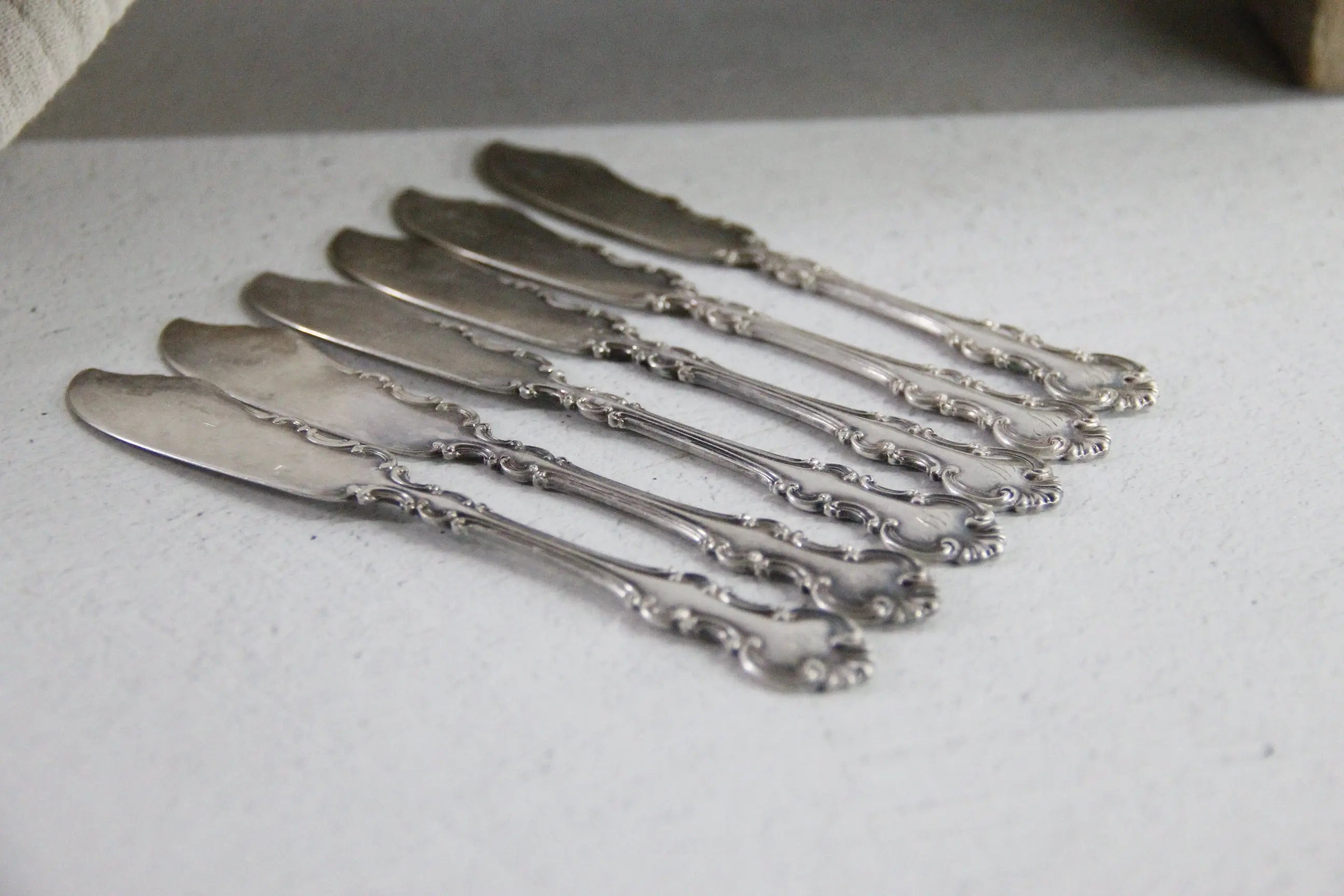 Antique Butter Knife Set of 6 | Wallace 1835 Silver Spreader Debra Hall Lifestyle