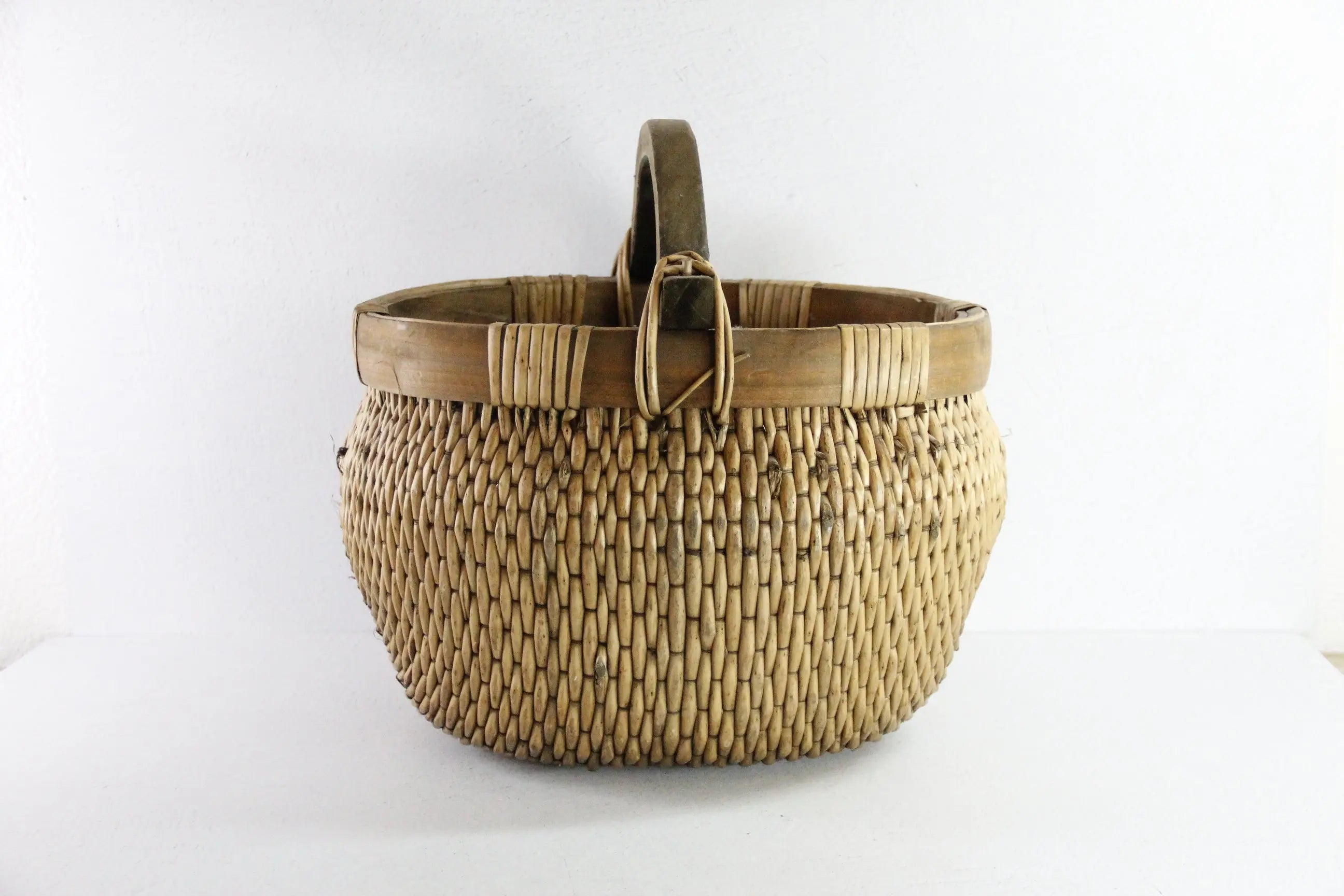 Antique Chinese Willow Basket | Hand Woven with Wood Handle Debra Hall Lifestyle