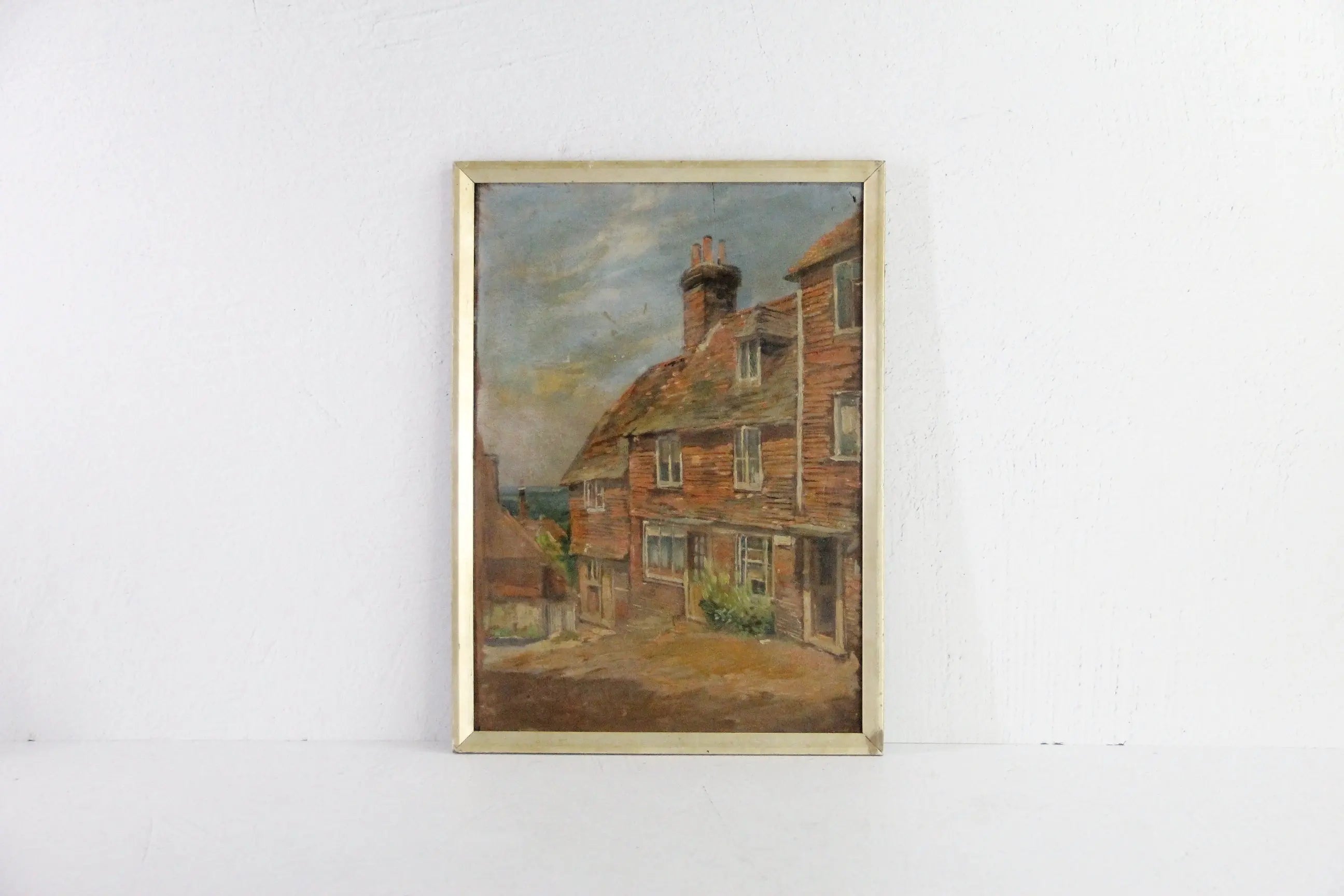 Antique French Oil Painting on Panel | Framed Village Debra Hall Lifestyle