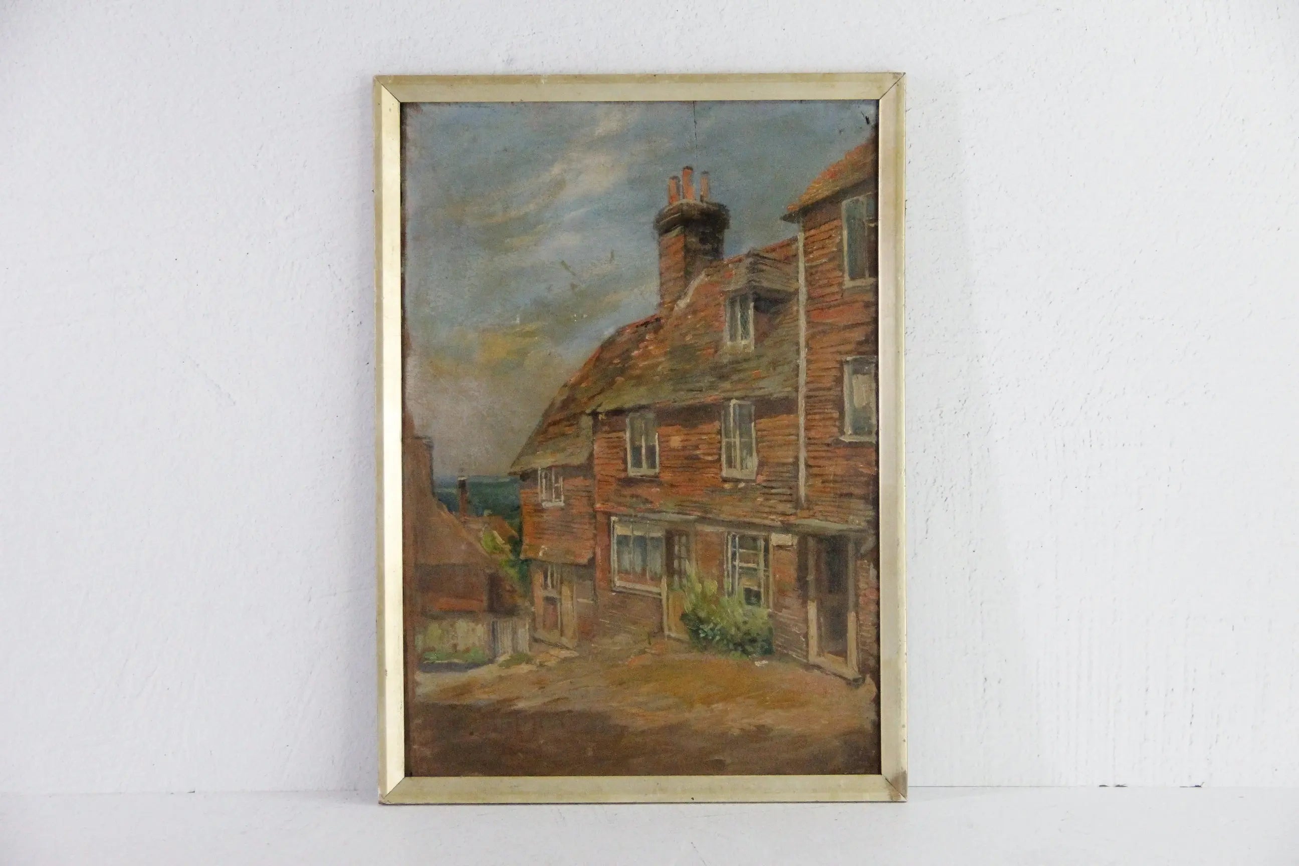 Antique French Oil Painting on Panel | Framed Village Debra Hall Lifestyle