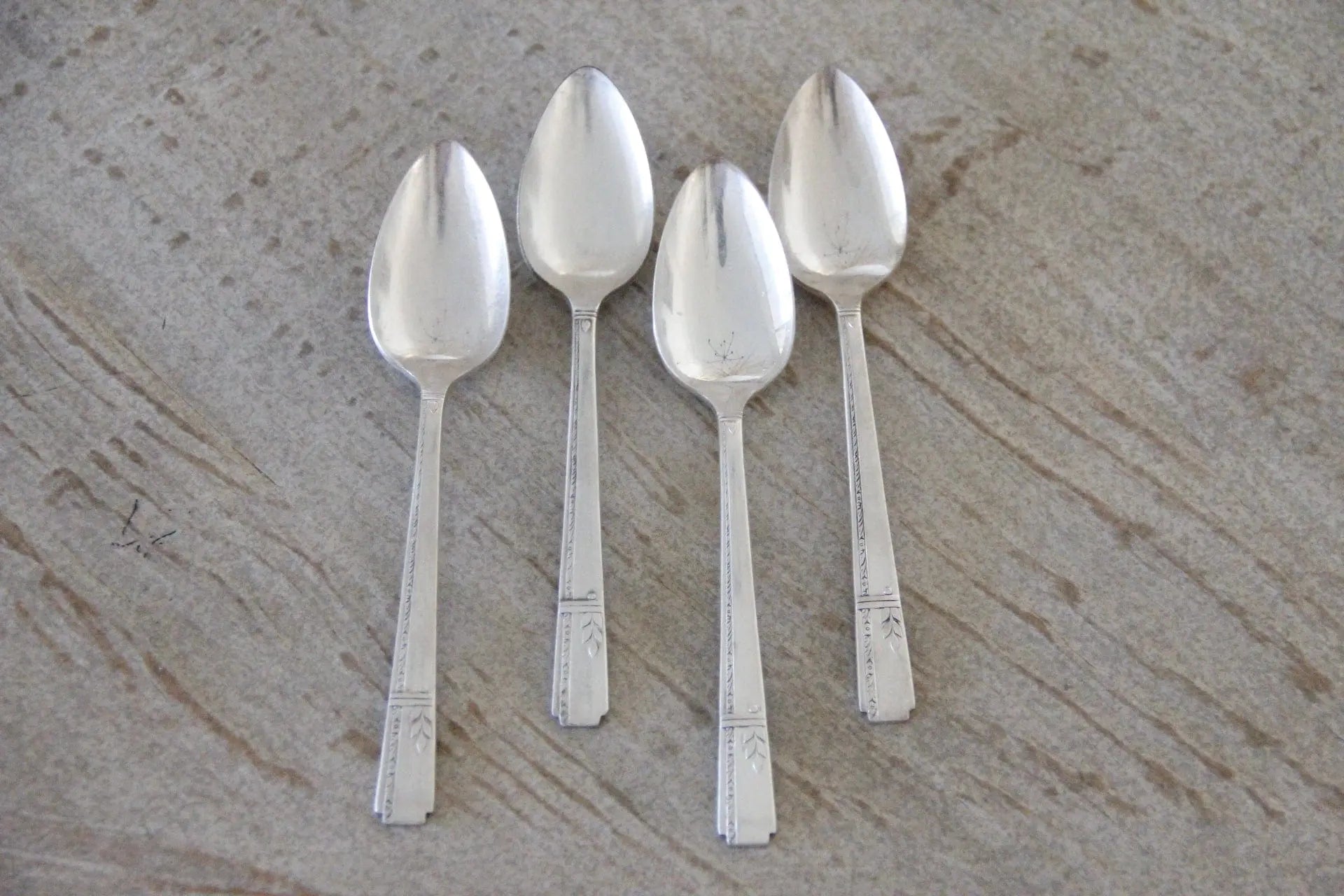 Antique Heirloom Silver Teaspoons Set | Flatware 4 Pcs. Debra Hall Lifestyle