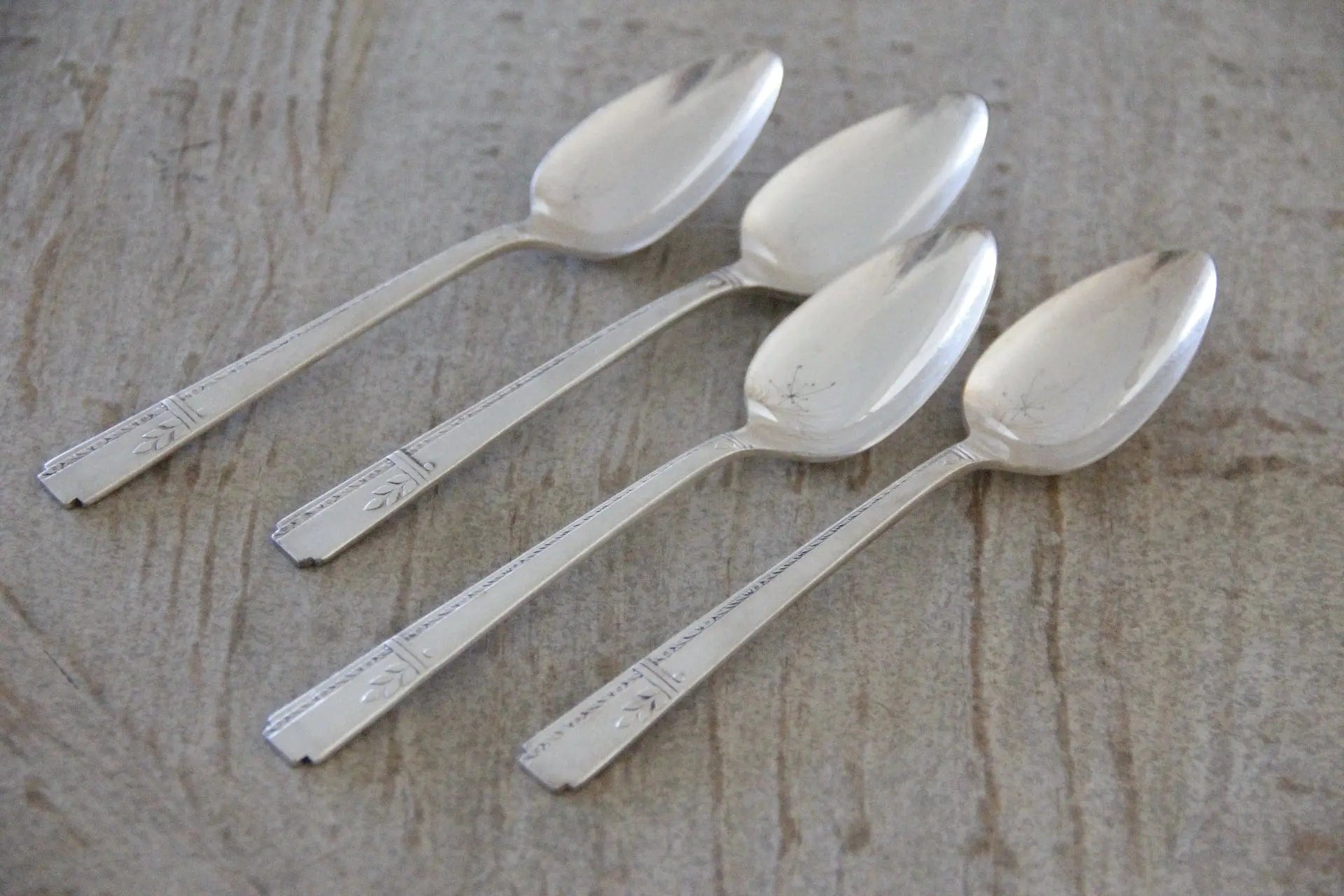 Antique Heirloom Silver Teaspoons Set | Flatware 4 Pcs.  Debra Hall Lifestyle