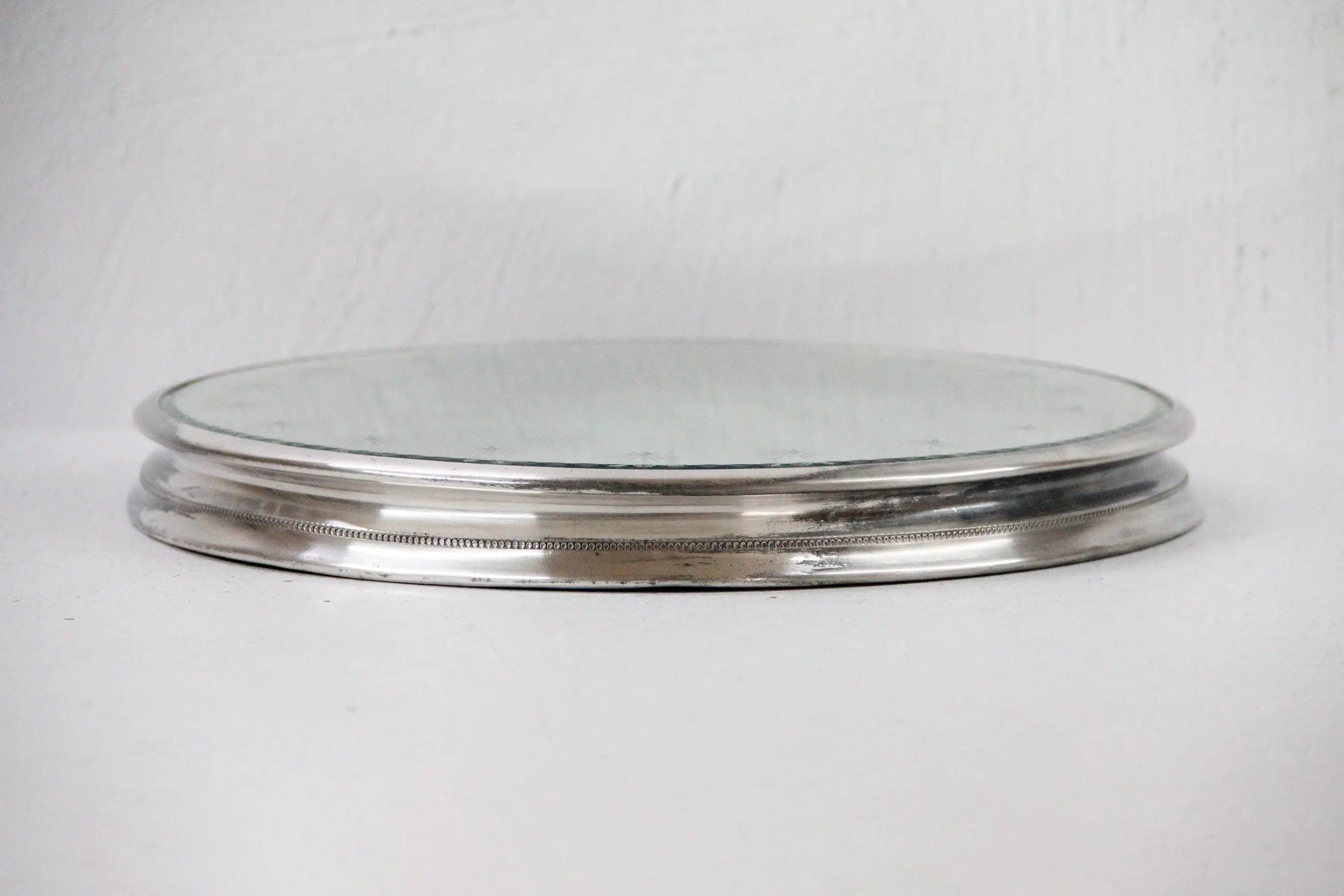 Antique Victorian Silver Plated Footed Beveled Mirror