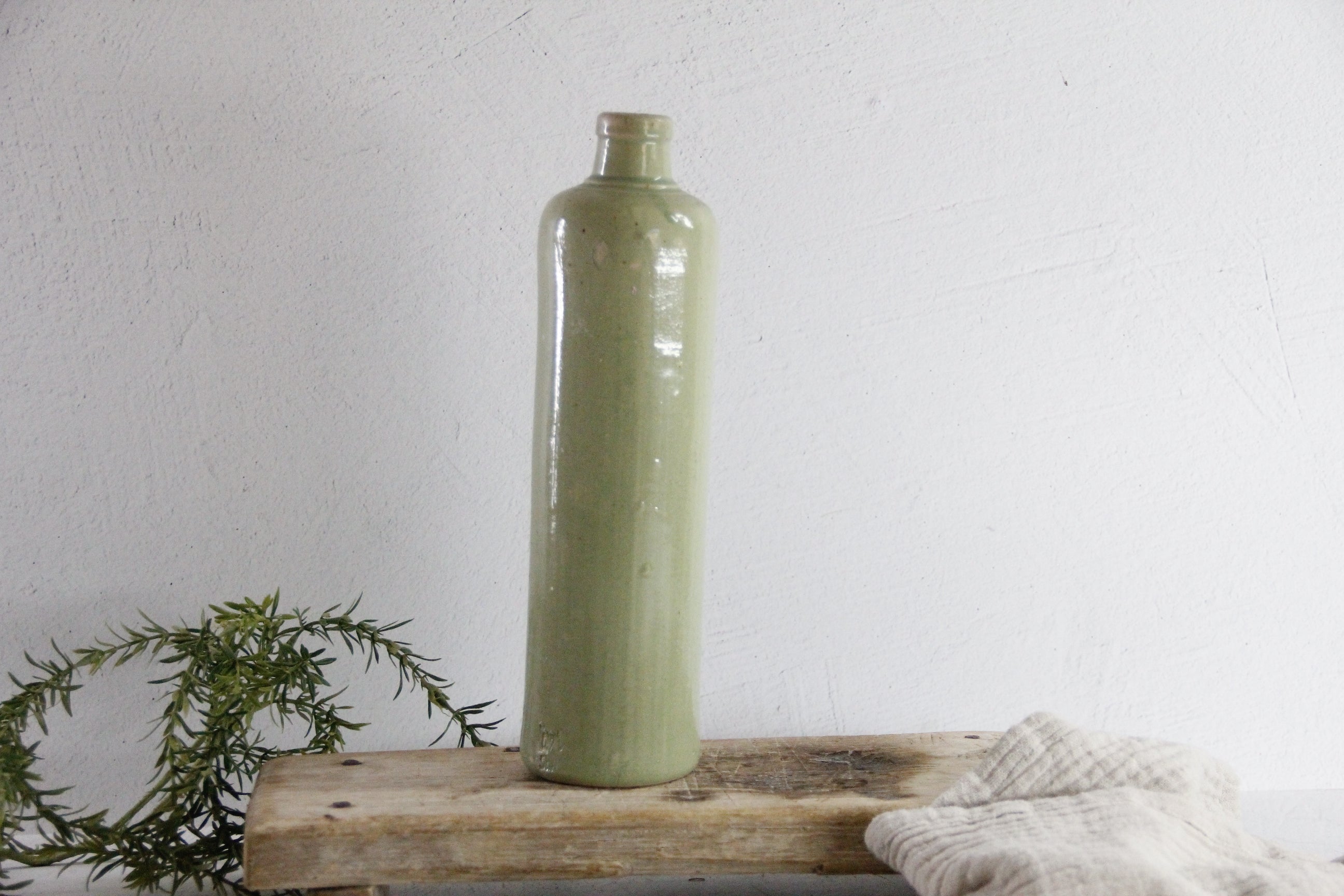 Antique Stoneware Bottle | German Pale Green Decanter Debra Hall Lifestyle