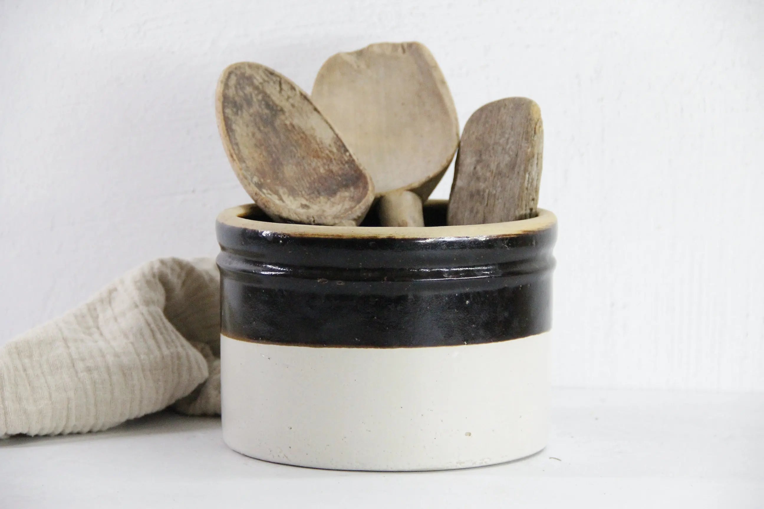 Antique Stoneware Crock Two Tone | Dipped Beige and Brown Debra Hall Lifestyle