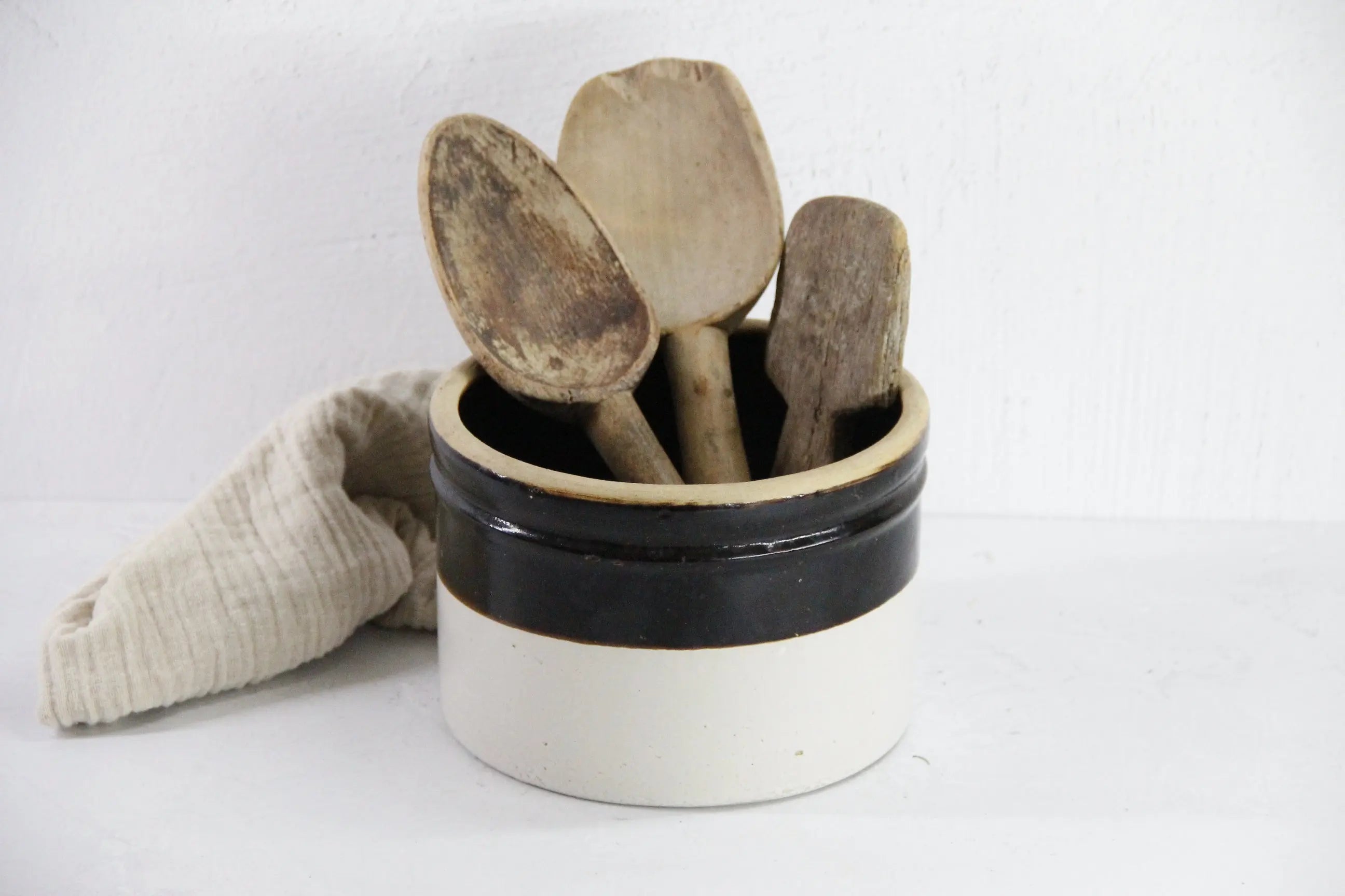 Antique Stoneware Crock Two Tone | Dipped Beige and Brown Debra Hall Lifestyle