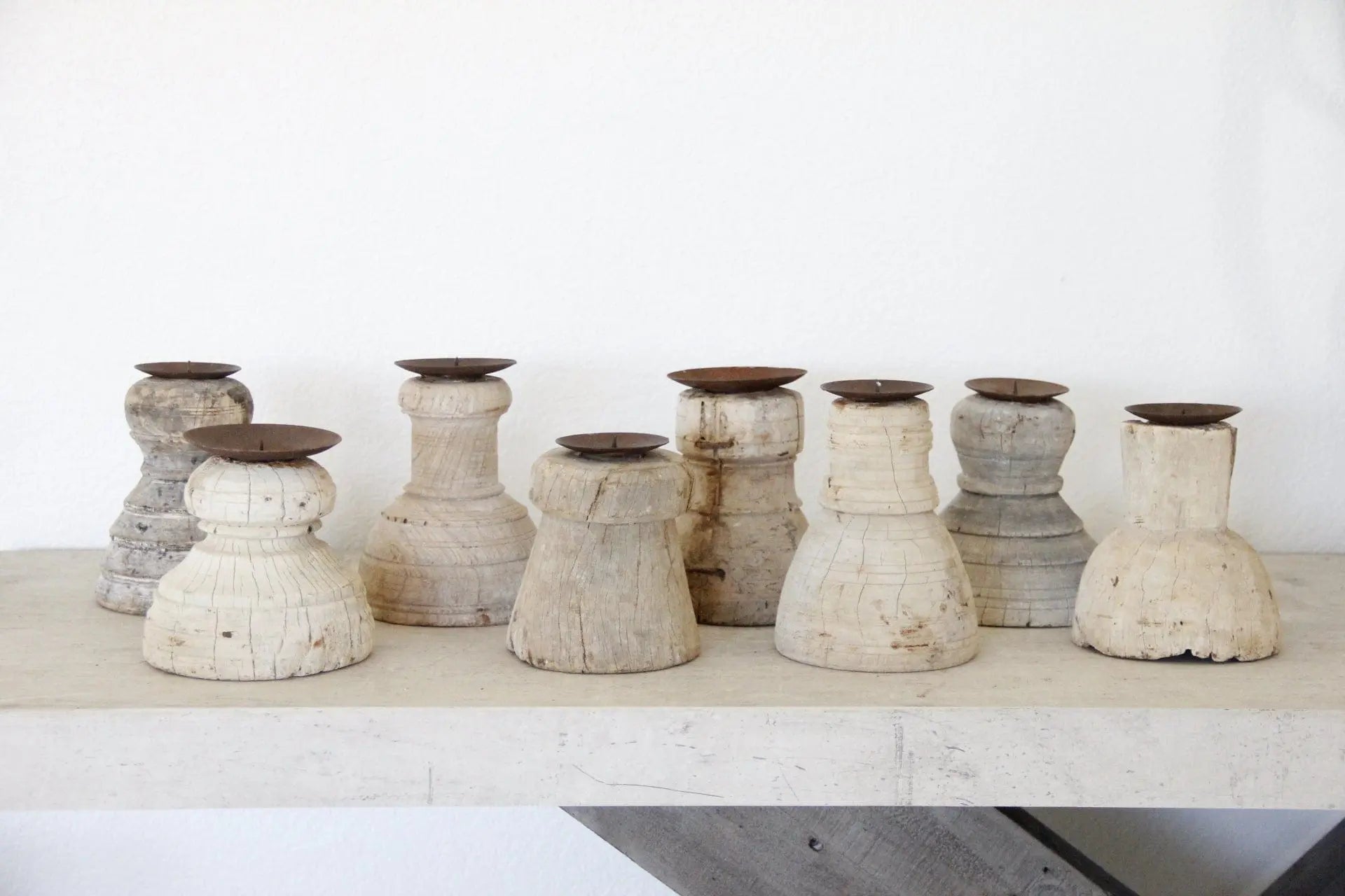 Antique Wood Candle Holder | Chunky Round Base Debra Hall Lifestyle