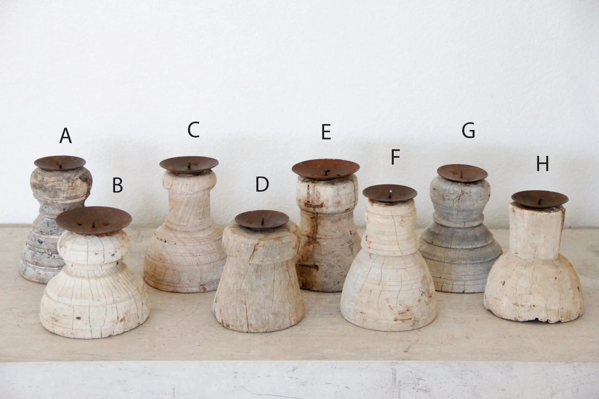 Antique Wood Candle Holder | Chunky Round Base Debra Hall Lifestyle