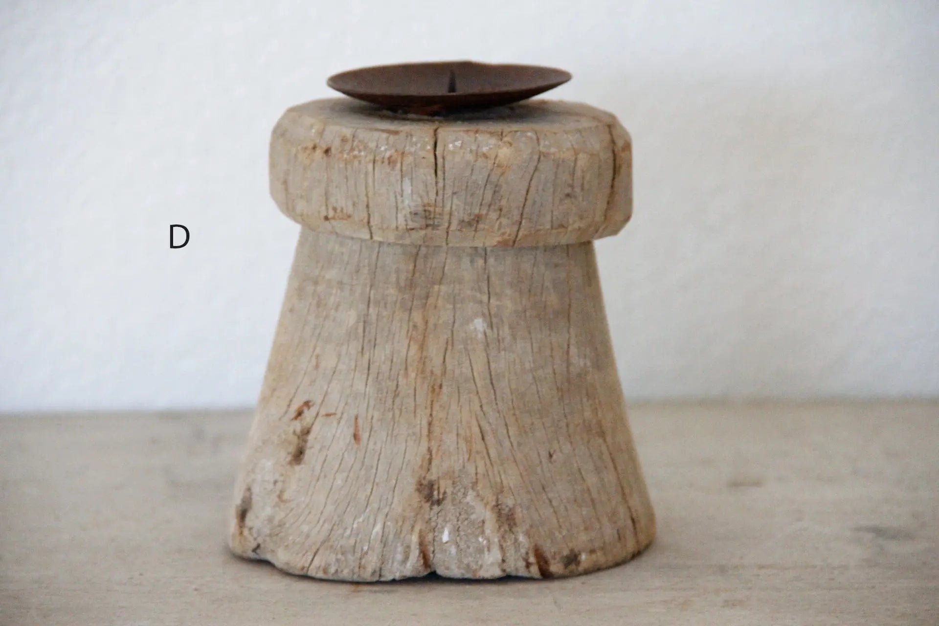 Antique Wood Candle Holder | Chunky Round Base  Debra Hall Lifestyle
