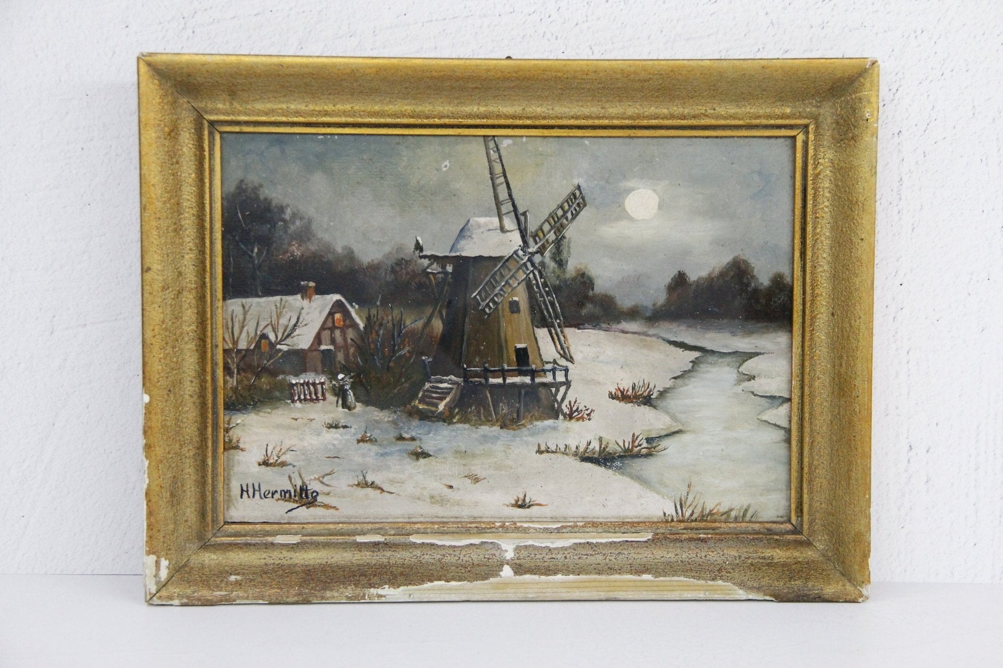 Antique French Painting | Windmill - Debra Hall Lifestyle