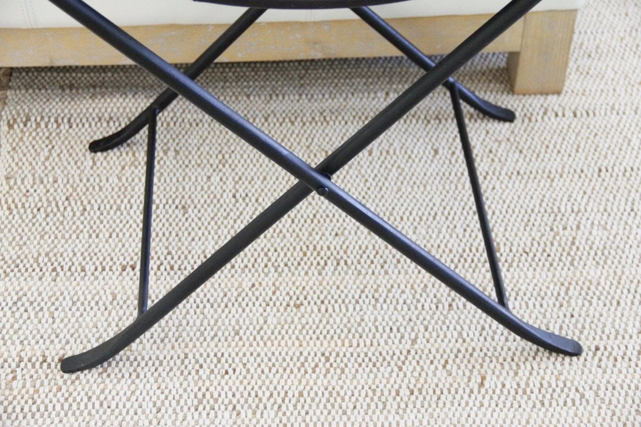 Black Iron and Leather Folding Bench | Upholstered  Debra Hall Lifestyle