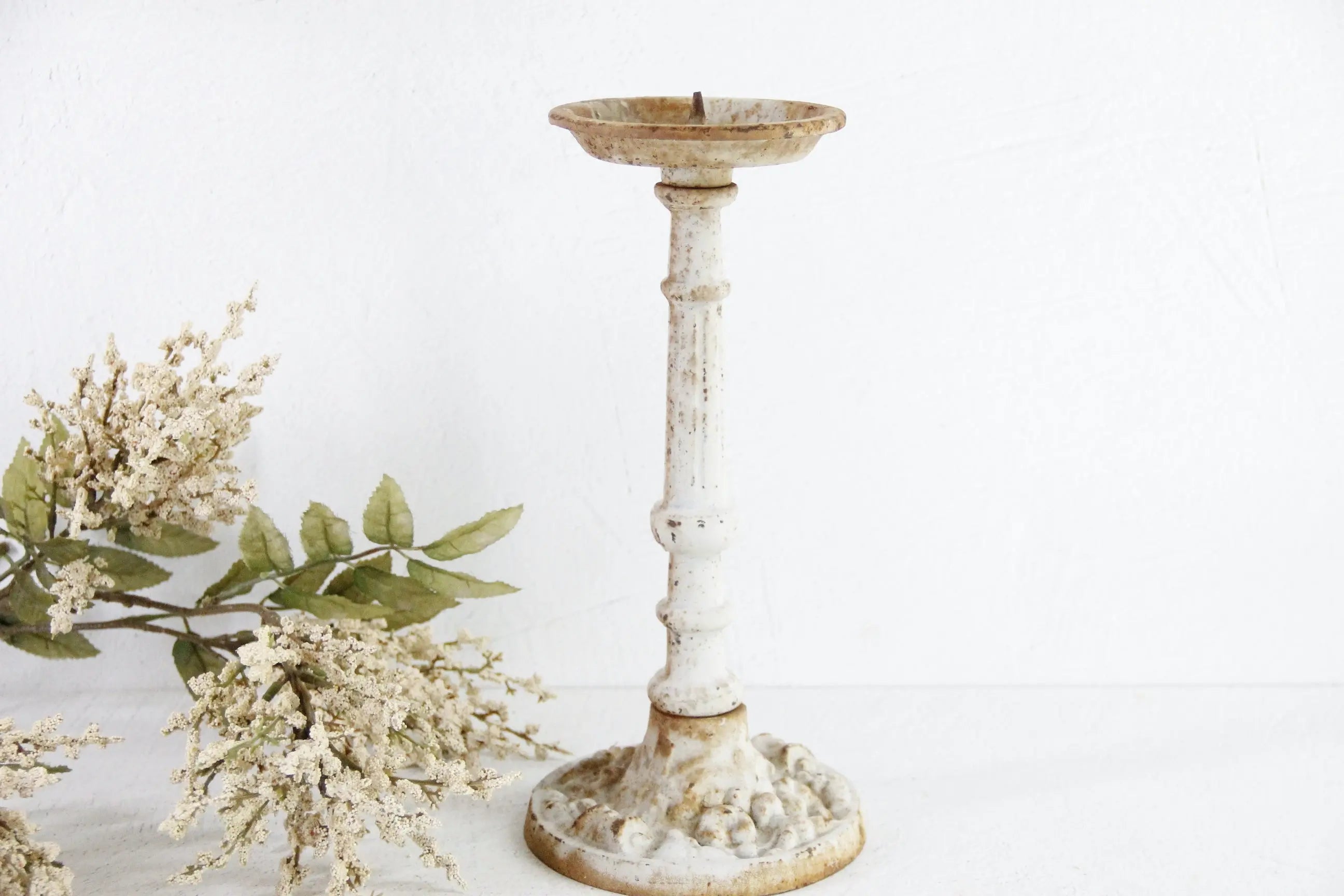 Cast Iron Candle Holder Vintage | Distressed White Debra Hall Lifestyle