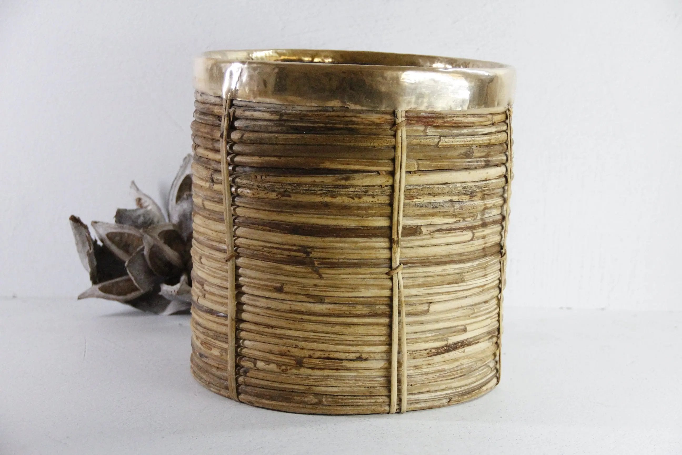 Gabriella Crespi Bamboo Basket | Italian Style Pencil Reed Debra Hall Lifestyle