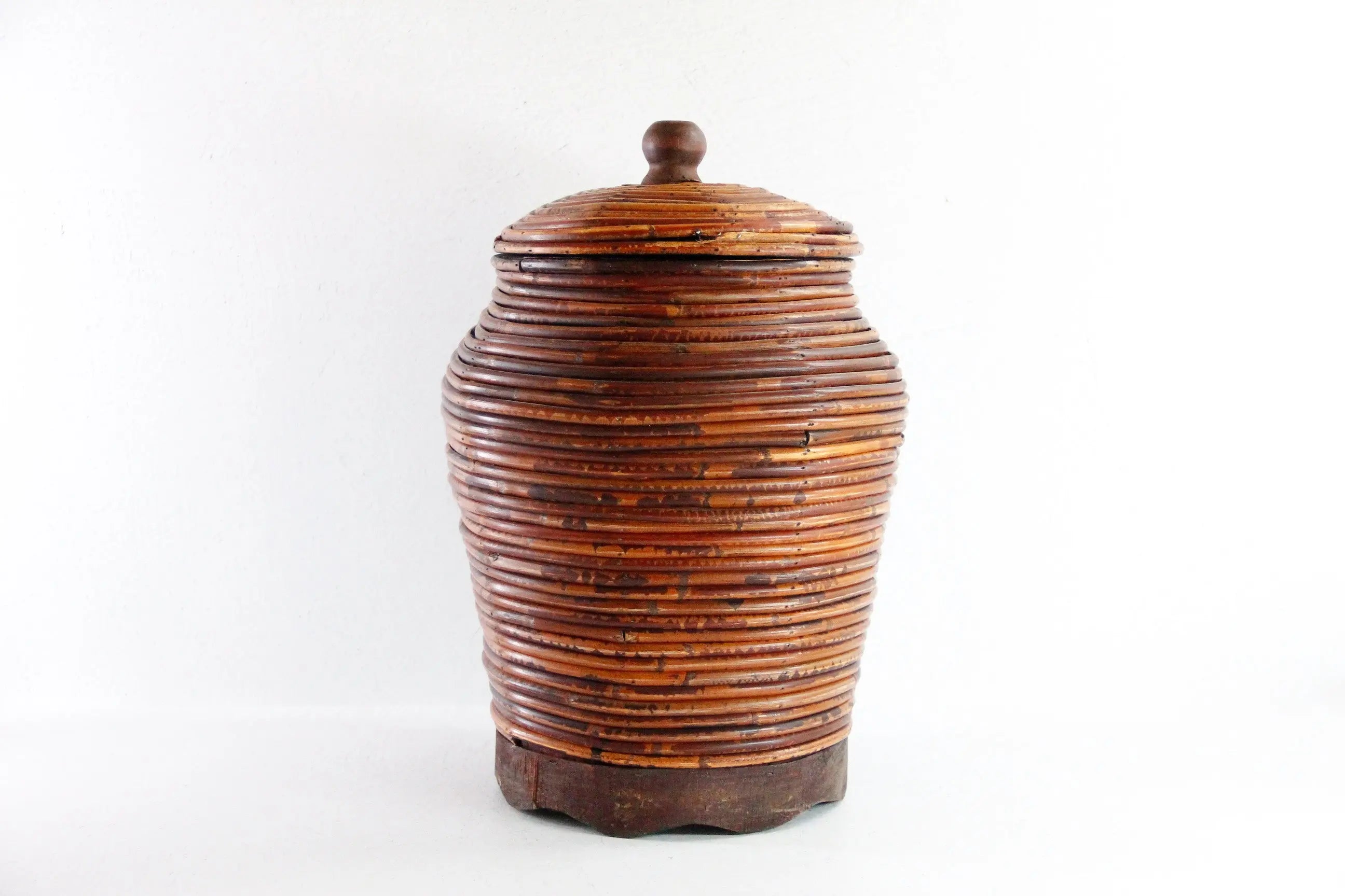 Gabriella Crespi Style Pencil Reed Lidded Basket | Round Storage Debra Hall Lifestyle