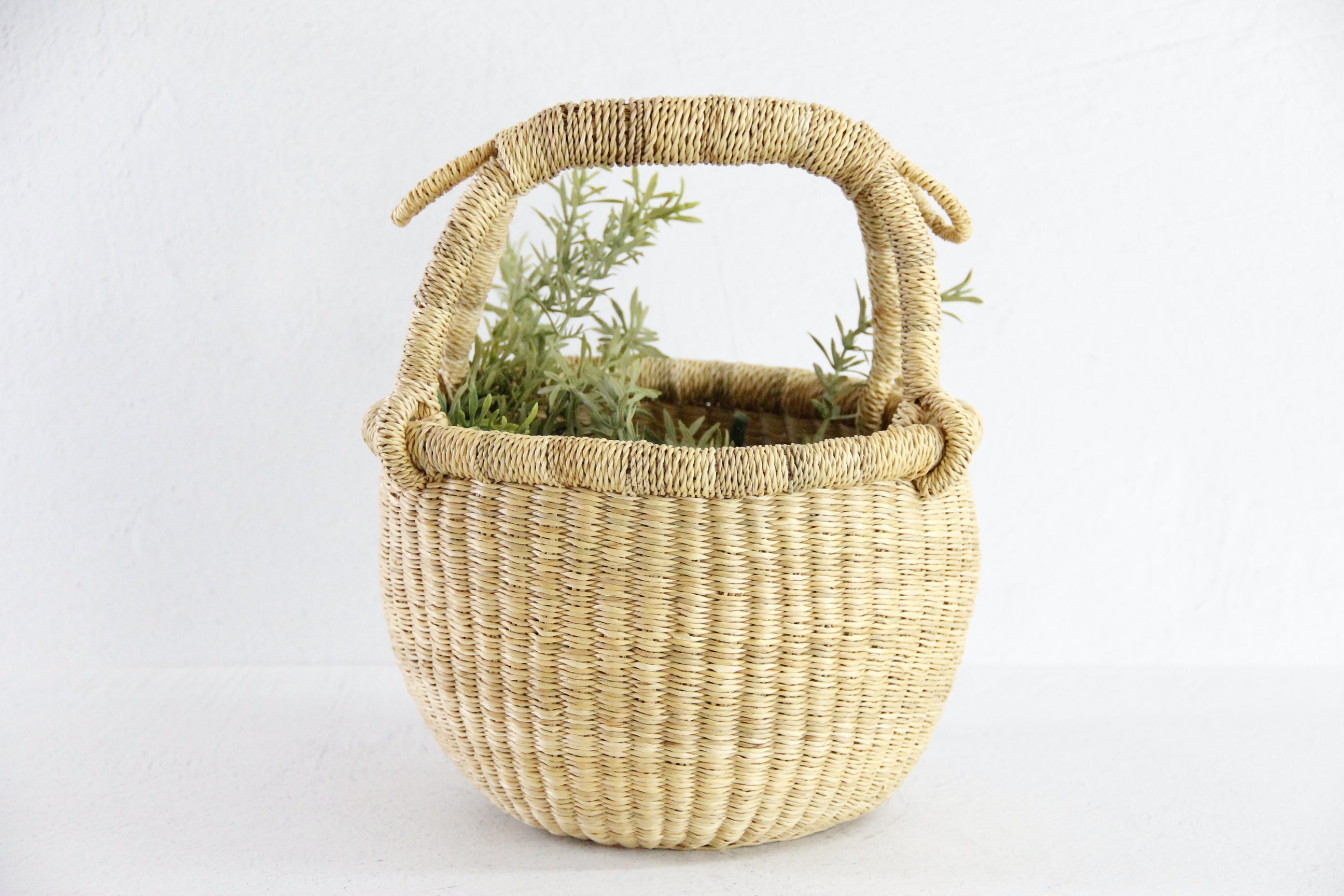 Hand Woven Market Basket | Vintage Mini Round Bolga Debra Hall Lifestyle