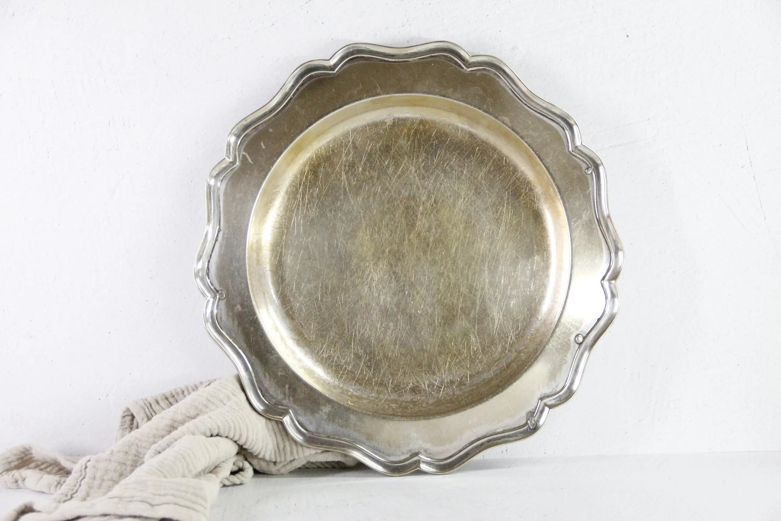 Hotel Silver Tray | Antique Scalloped Serving Tray Heavy Debra Hall Lifestyle