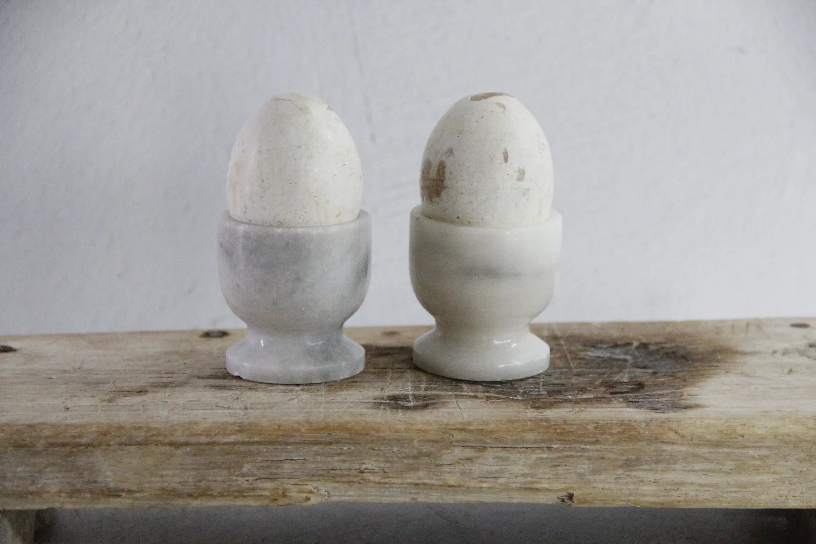 Marble Egg Cups Vintage Pair | French White Hand Carved Stone Debra Hall Lifestyle