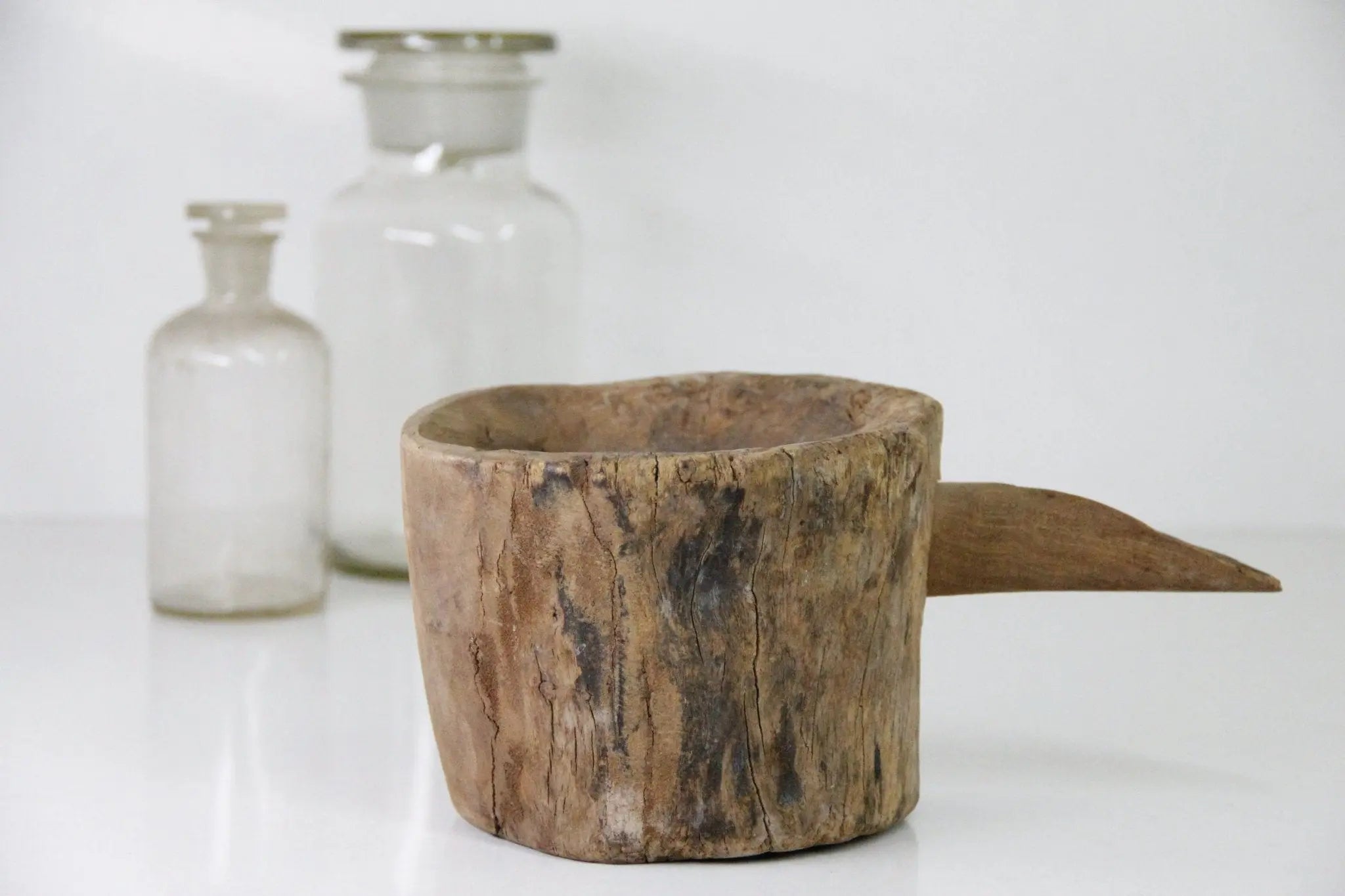 Rustic Wood Bowl | Antique Grinder with Handle  Debra Hall Lifestyle
