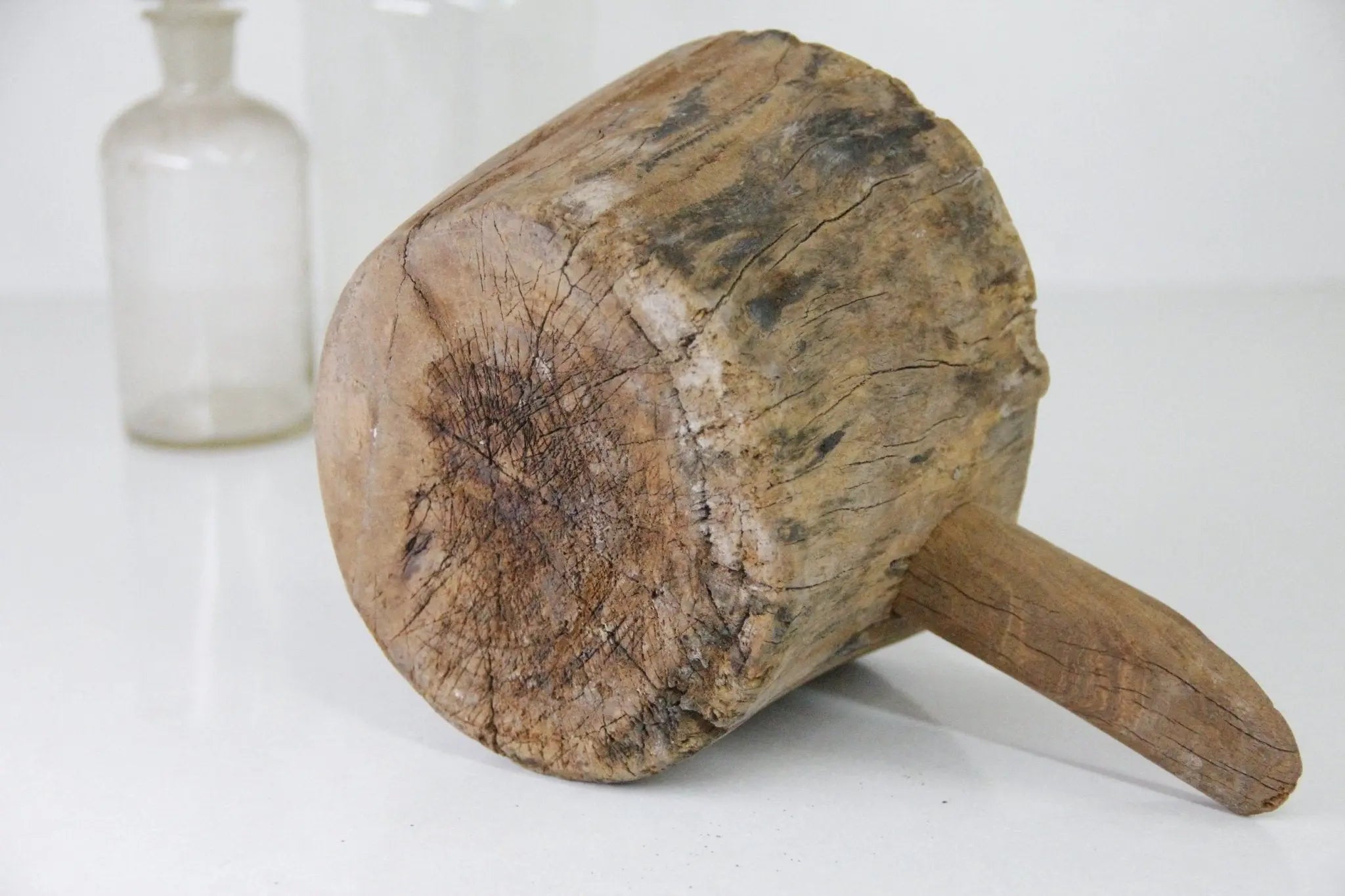 Rustic Wood Bowl | Antique Grinder with Handle  Debra Hall Lifestyle