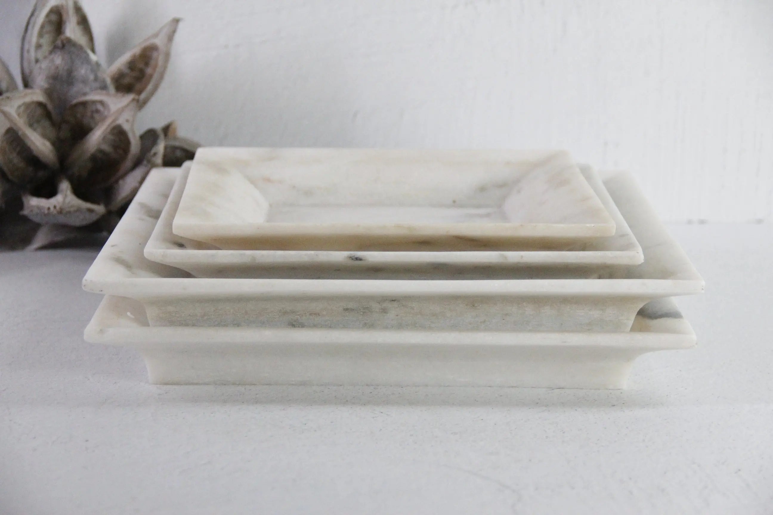 Square White Marble Tray | Carved Honed Stone Assorted Debra Hall Lifestyle