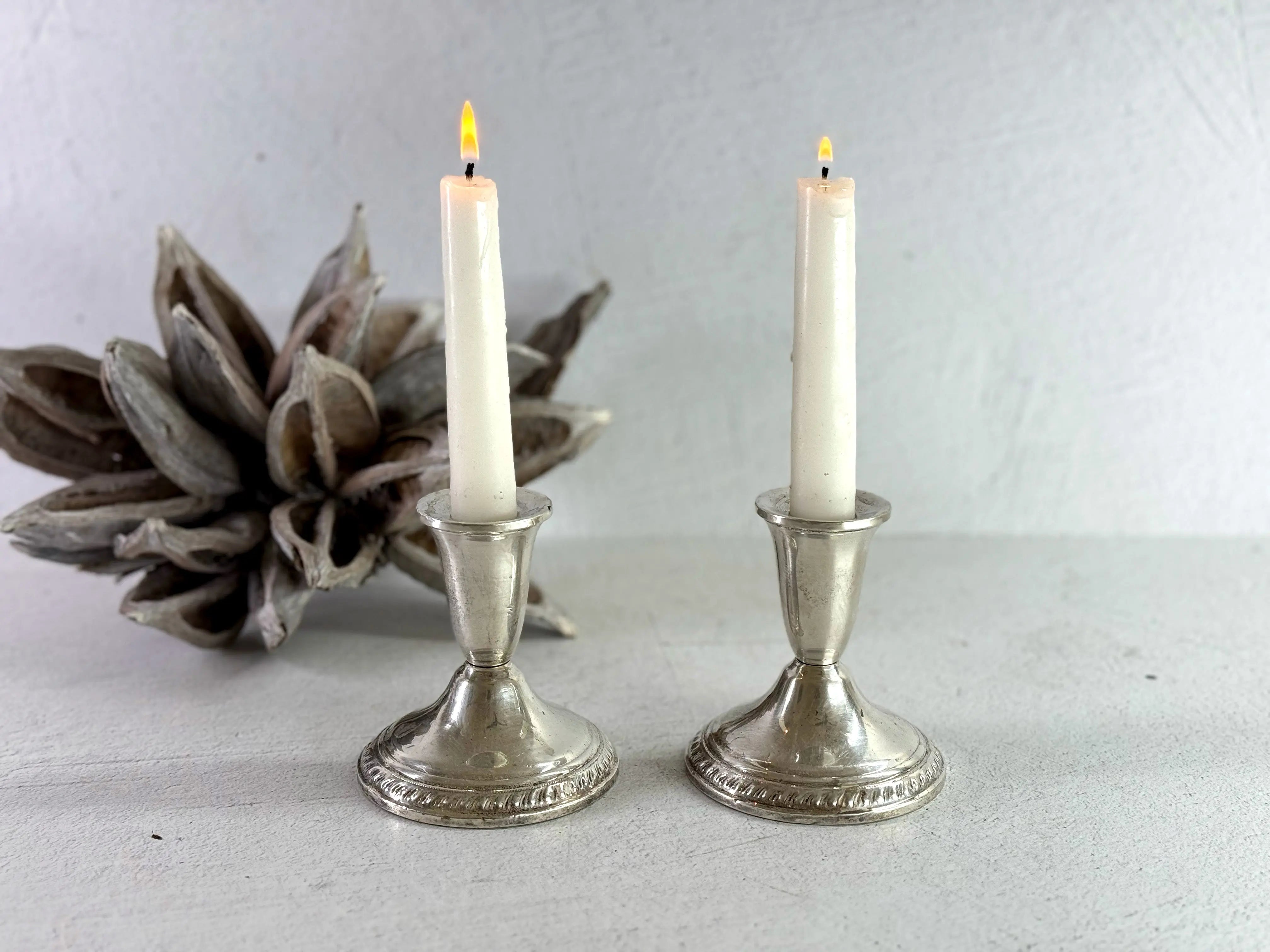 Sterling Silver Candle Holders Pair | Midcentury Duchin Weighted Debra Hall Lifestyle