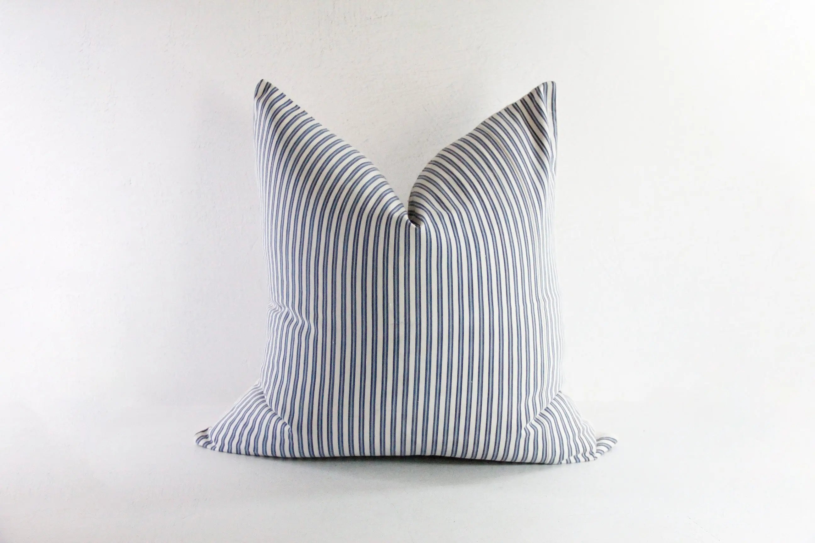 Ticking Fabric Pillow Cover | French Blue Vintage Textile Debra Hall Lifestyle
