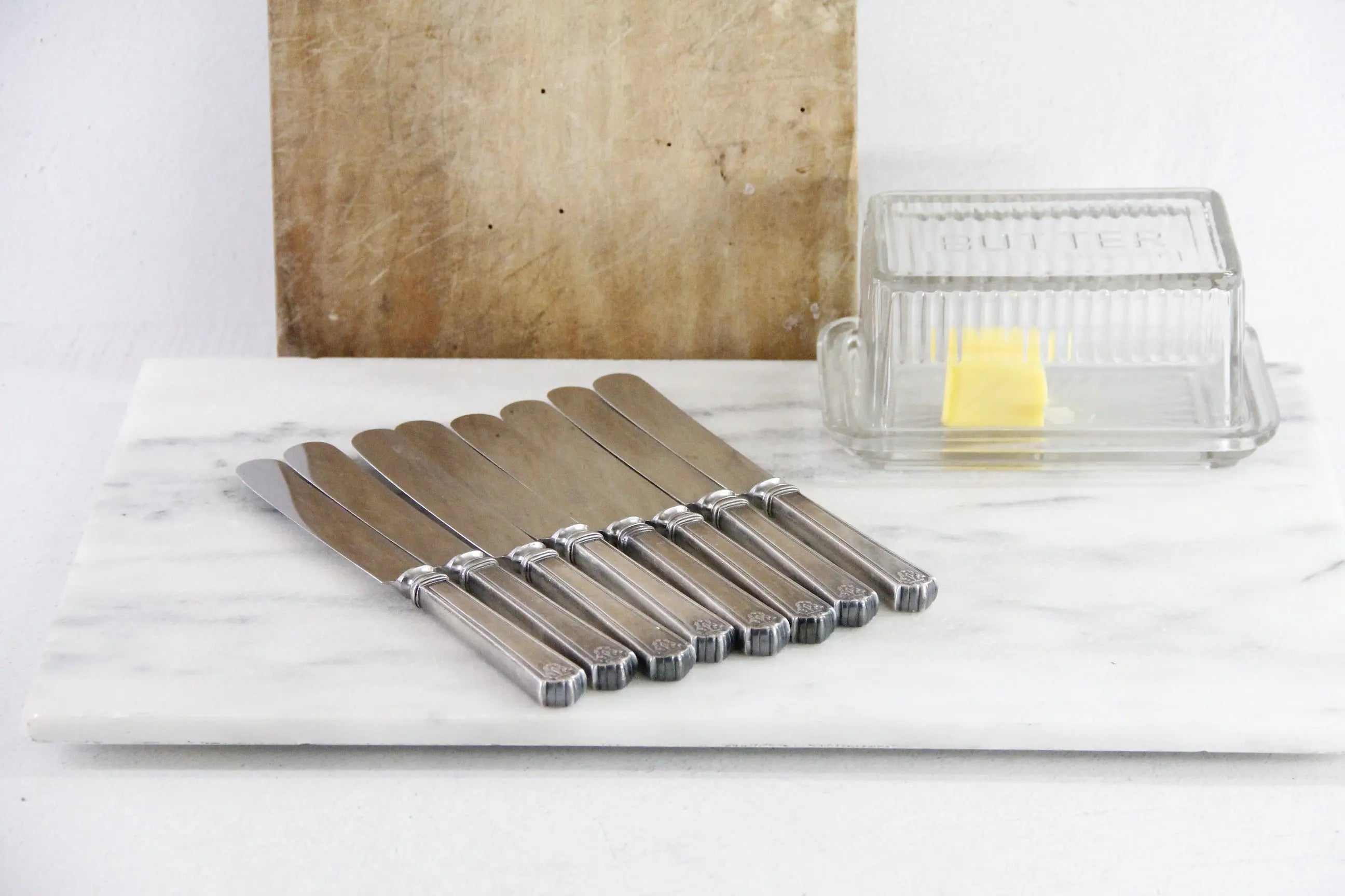 Vintage Art Deco Flatware | Set of 8 Rogers Flora Butter Knives Debra Hall Lifestyle
