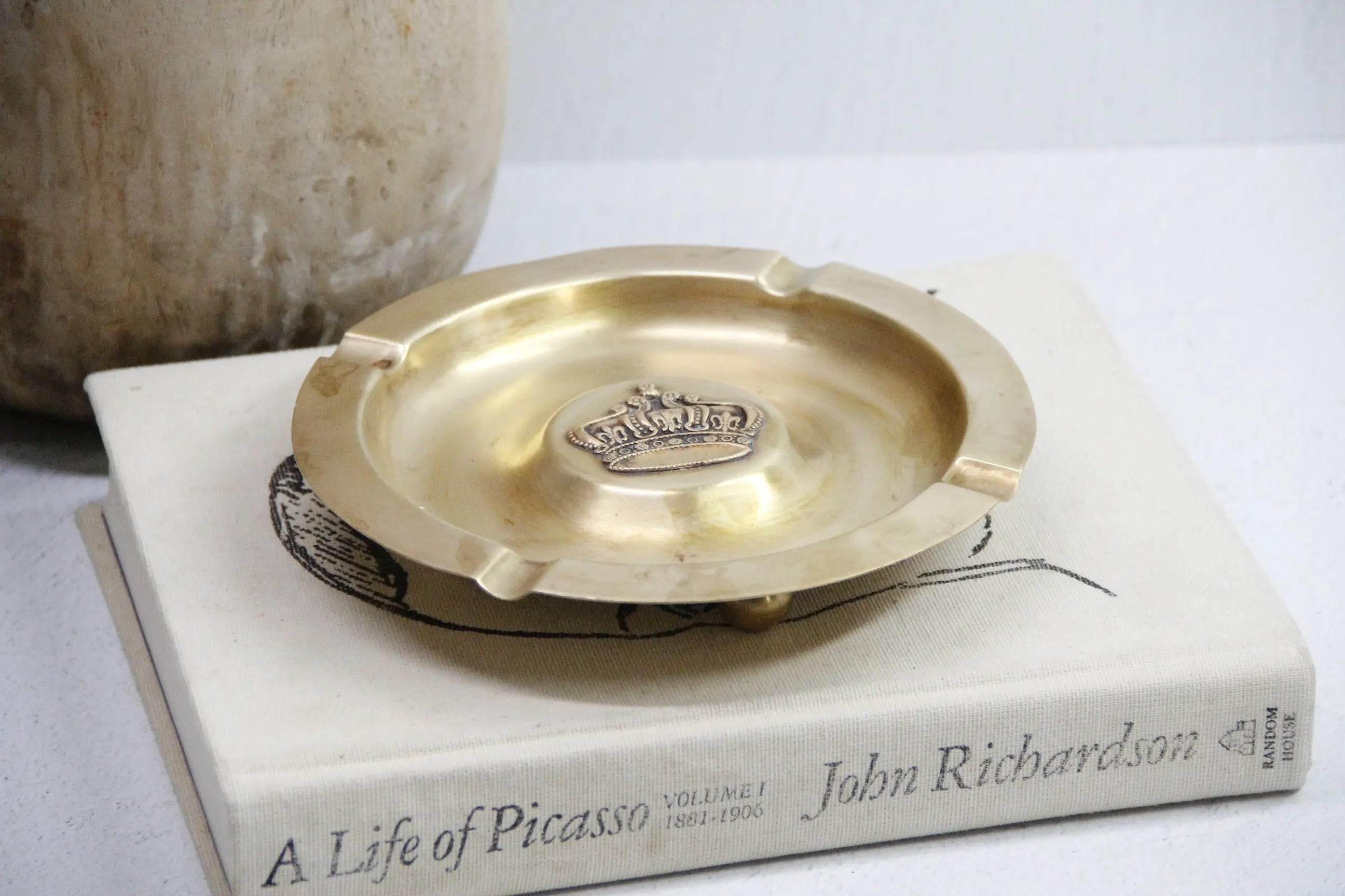 Vintage Brass Ashtray | Footed W/Center Royal Crown Debra Hall Lifestyle