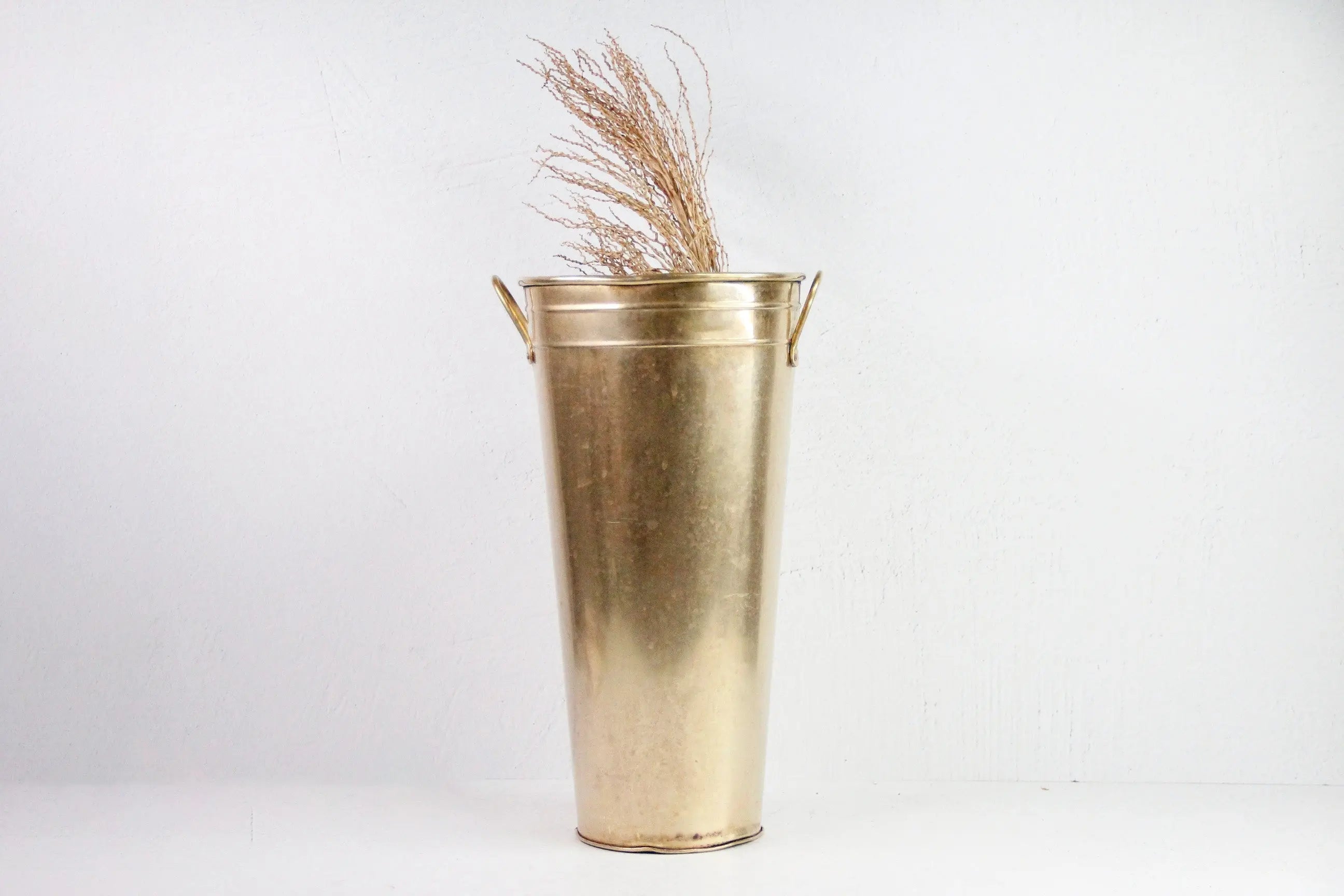 Vintage Brass Bucket | Flower Market Vase Floor Stand Debra Hall Lifestyle