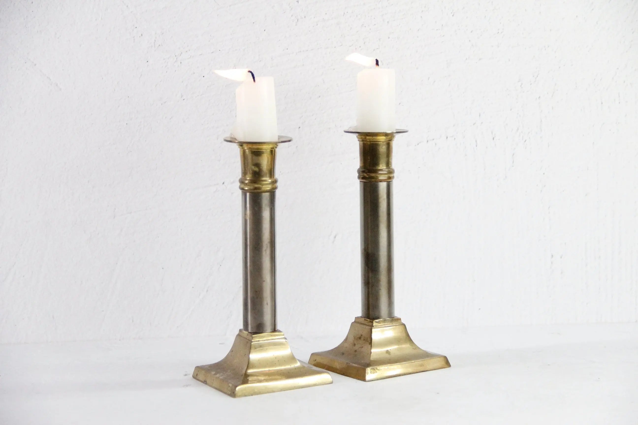 Vintage Brass Taper Candle Holders Set | Chrome Brass Debra Hall Lifestyle