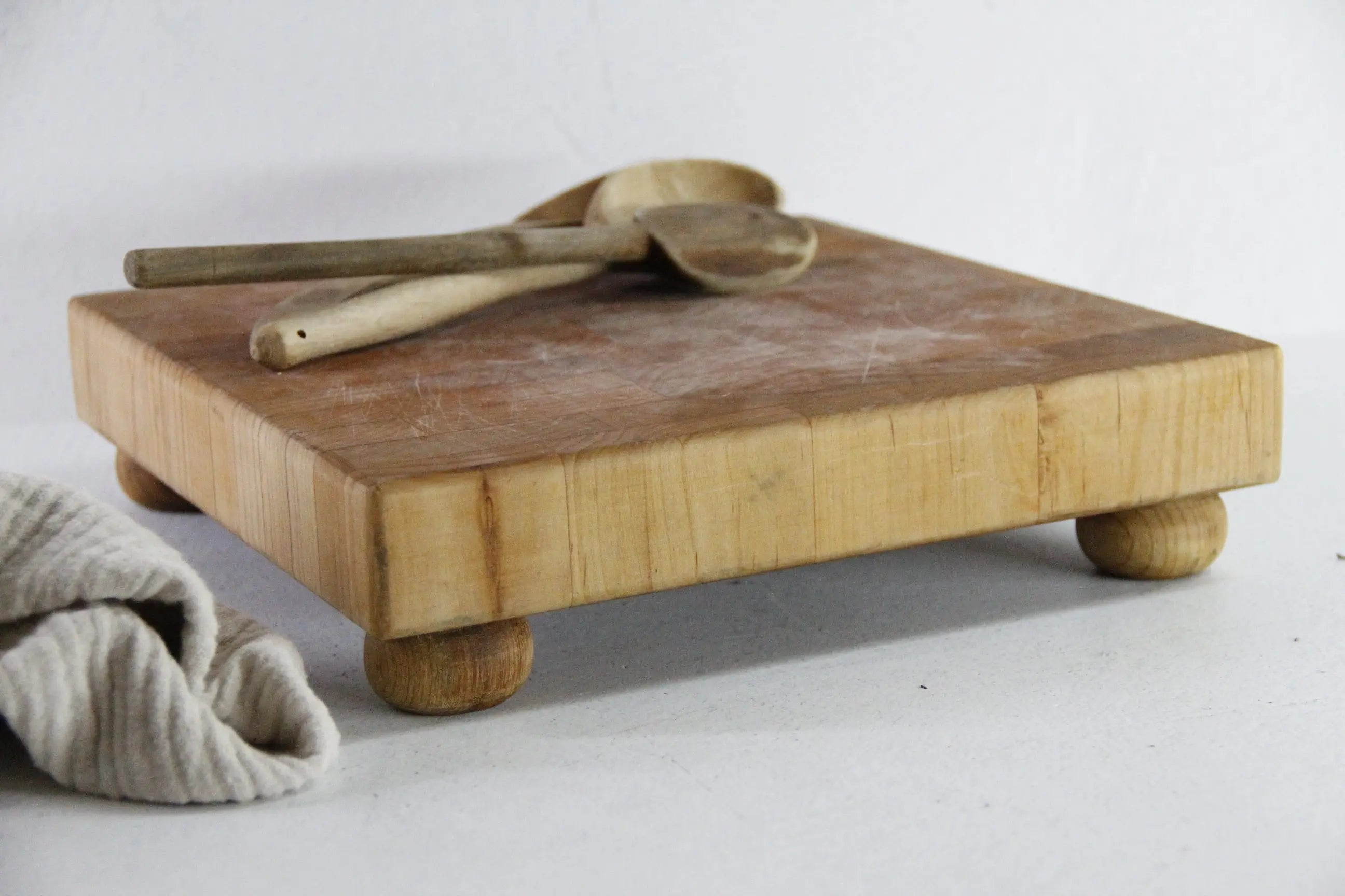 Vintage Butcher Block Cutting Board | Footed End Cut Teak Debra Hall Lifestyle