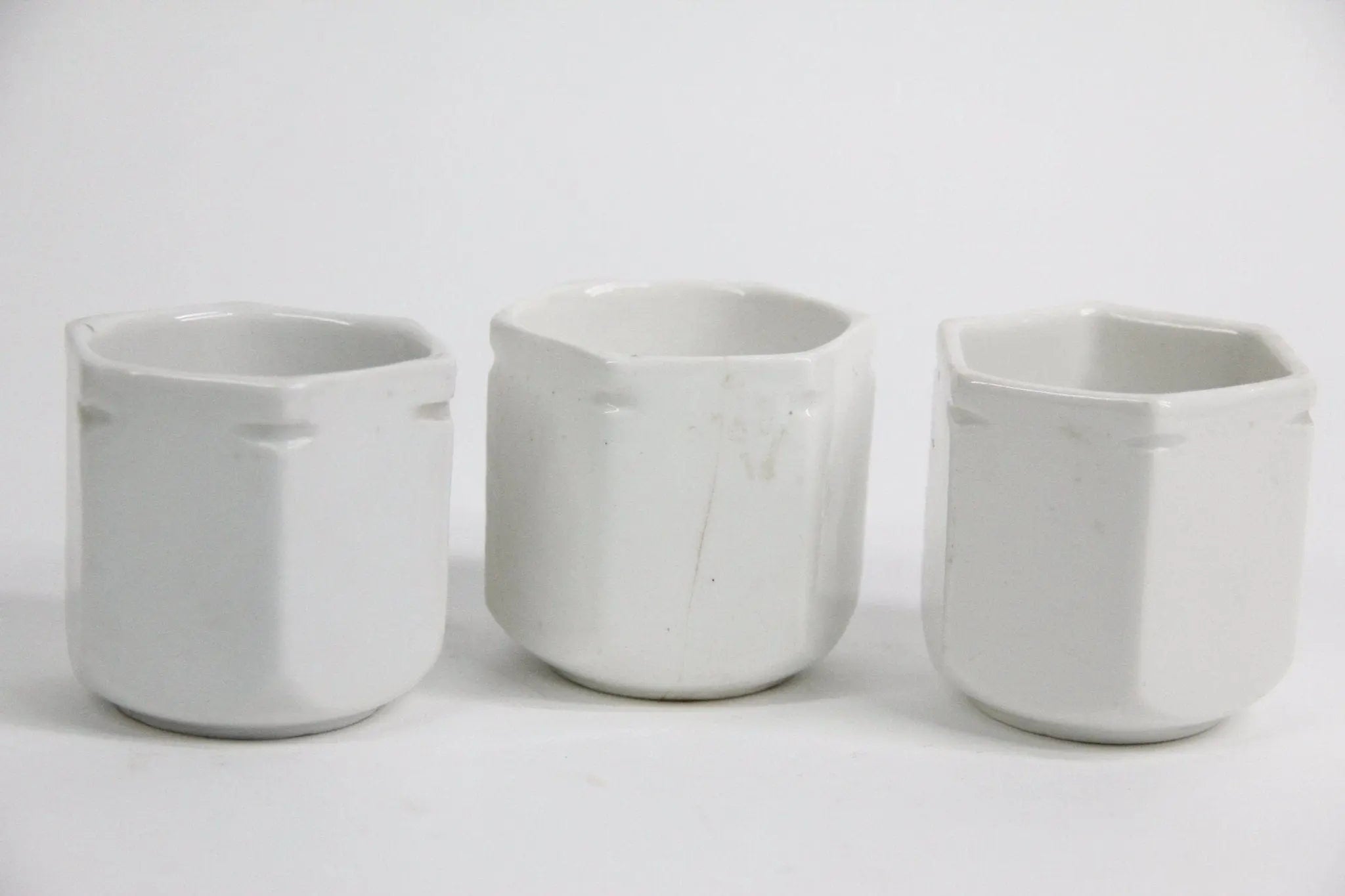 Vintage French Ironstone Yogurt Pots | 3 Pc  Debra Hall Lifestyle