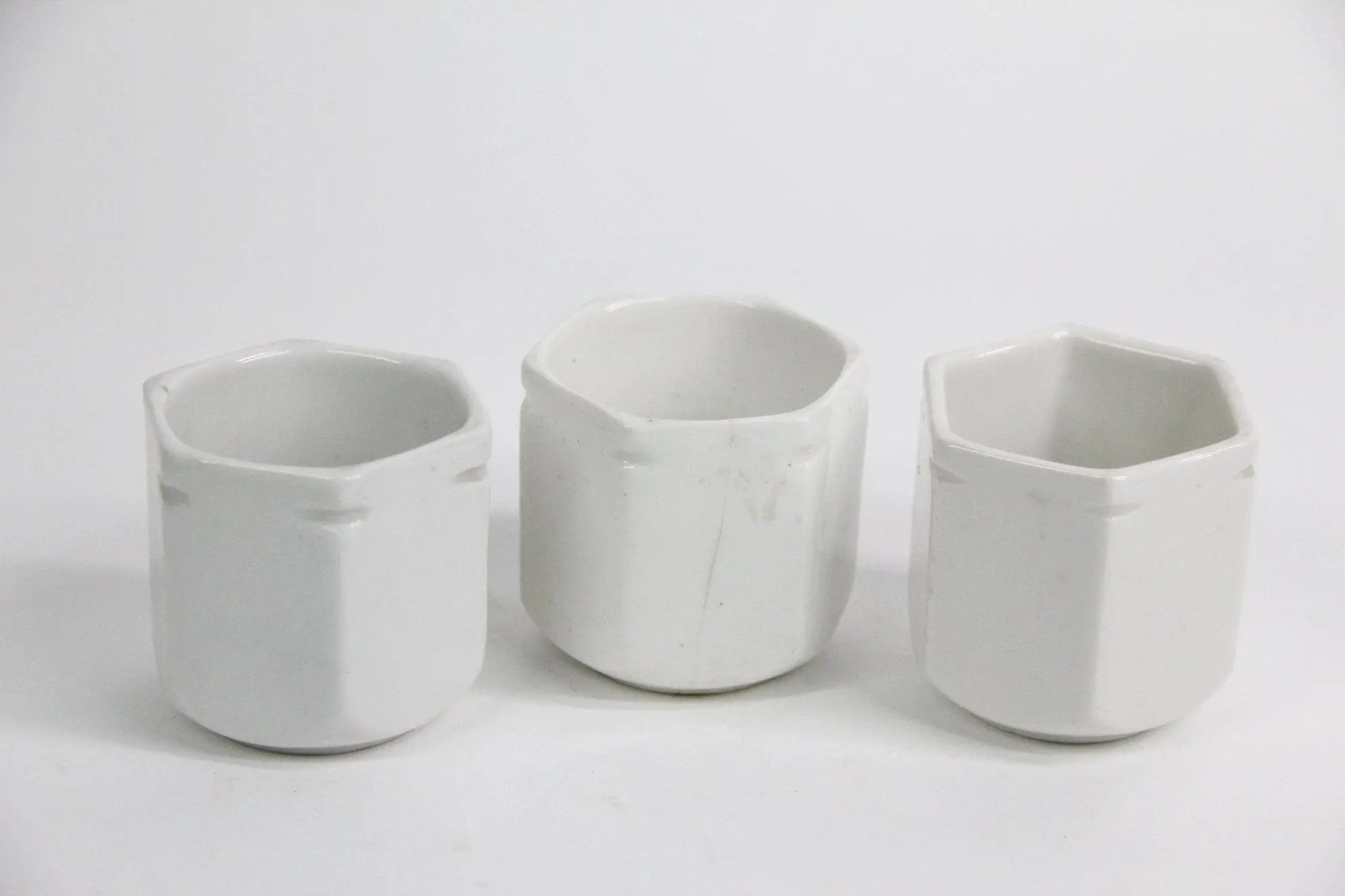 Vintage French Ironstone Yogurt Pots | 3 Pc  Debra Hall Lifestyle