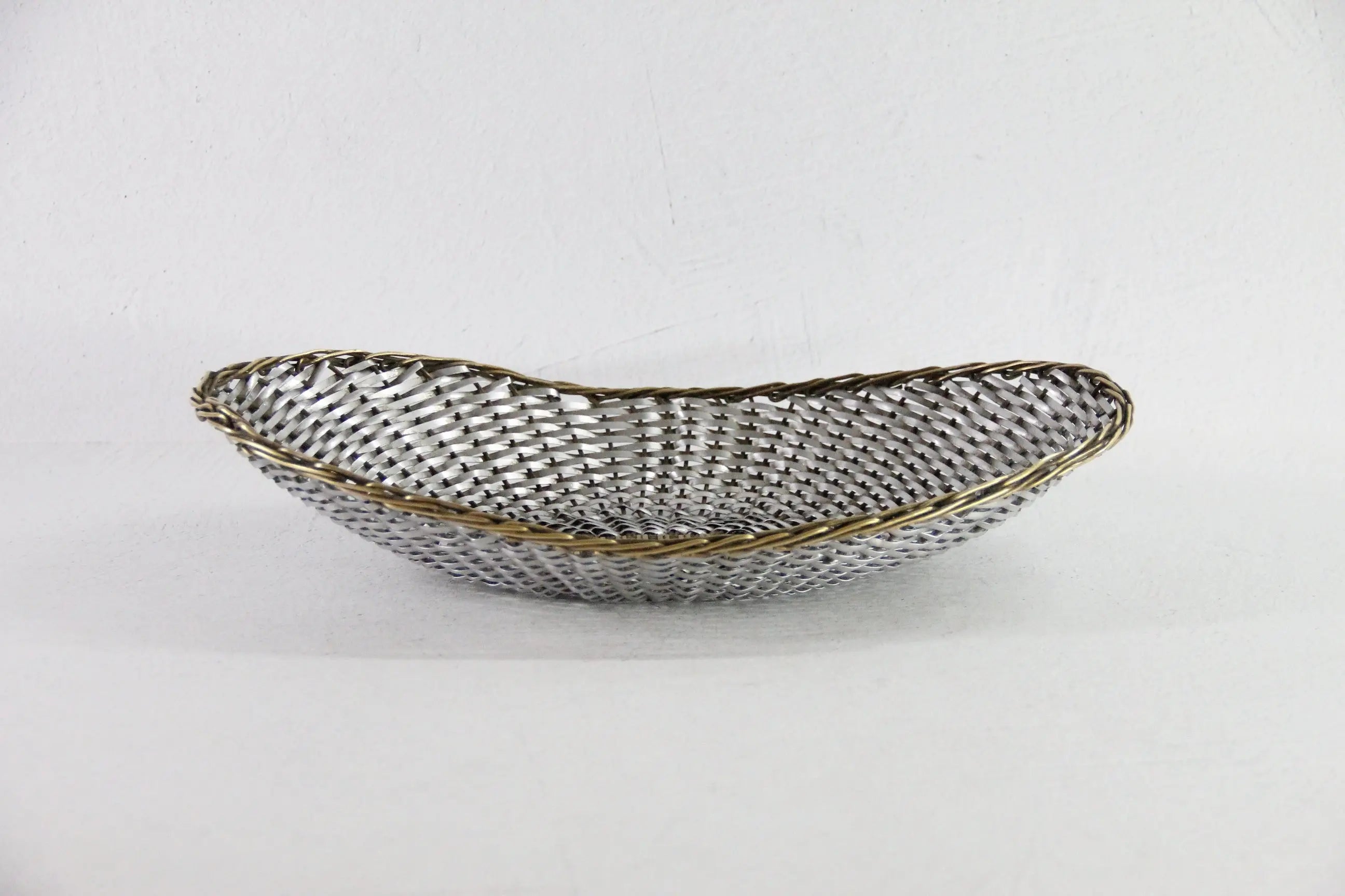 Vintage Metal Basket | Oval Woven Brass and Silver Bread Basket Debra Hall Lifestyle