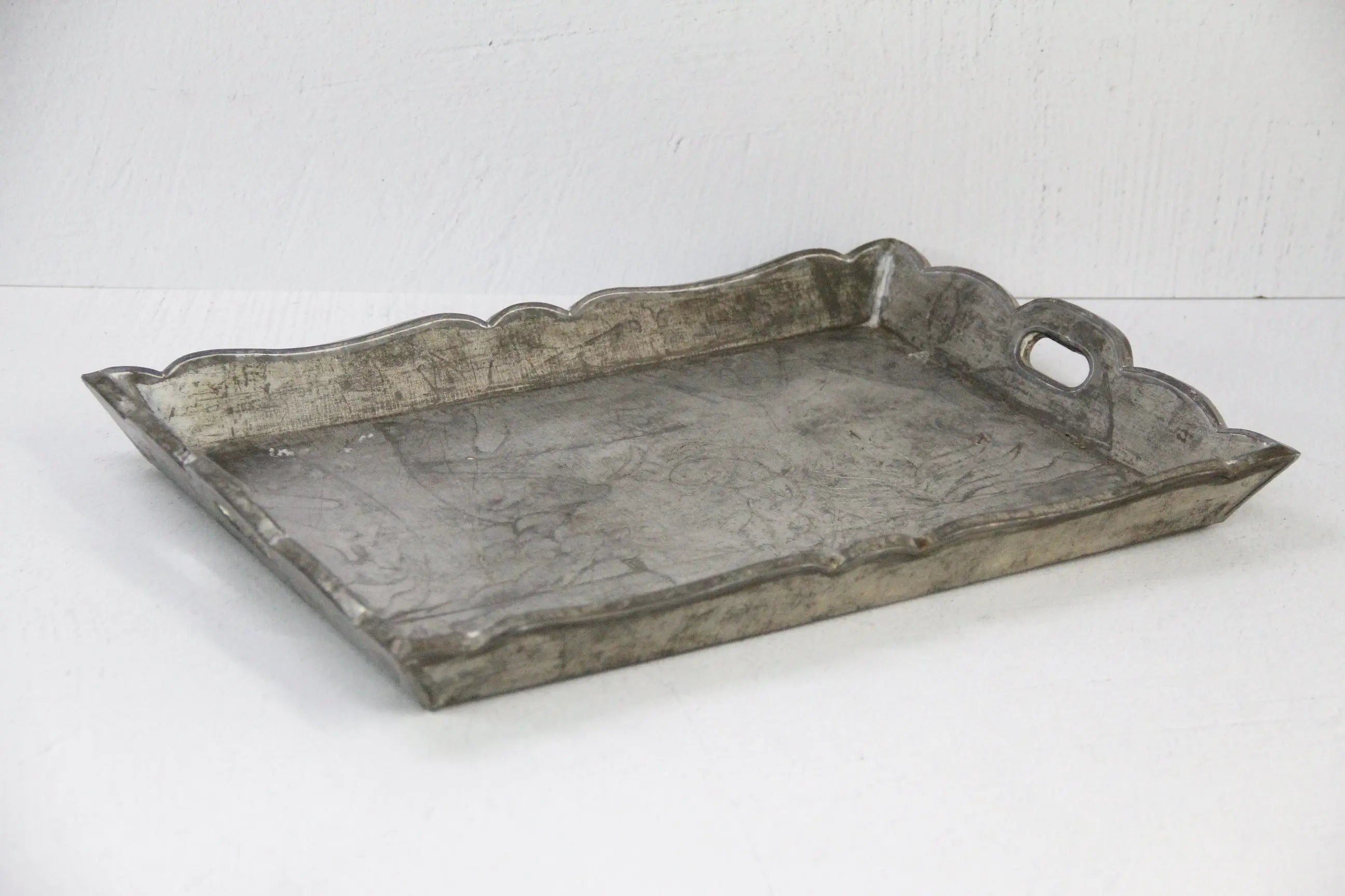 Vintage Mexican Folk Art Tray | Silver Tin Embossed Debra Hall Lifestyle