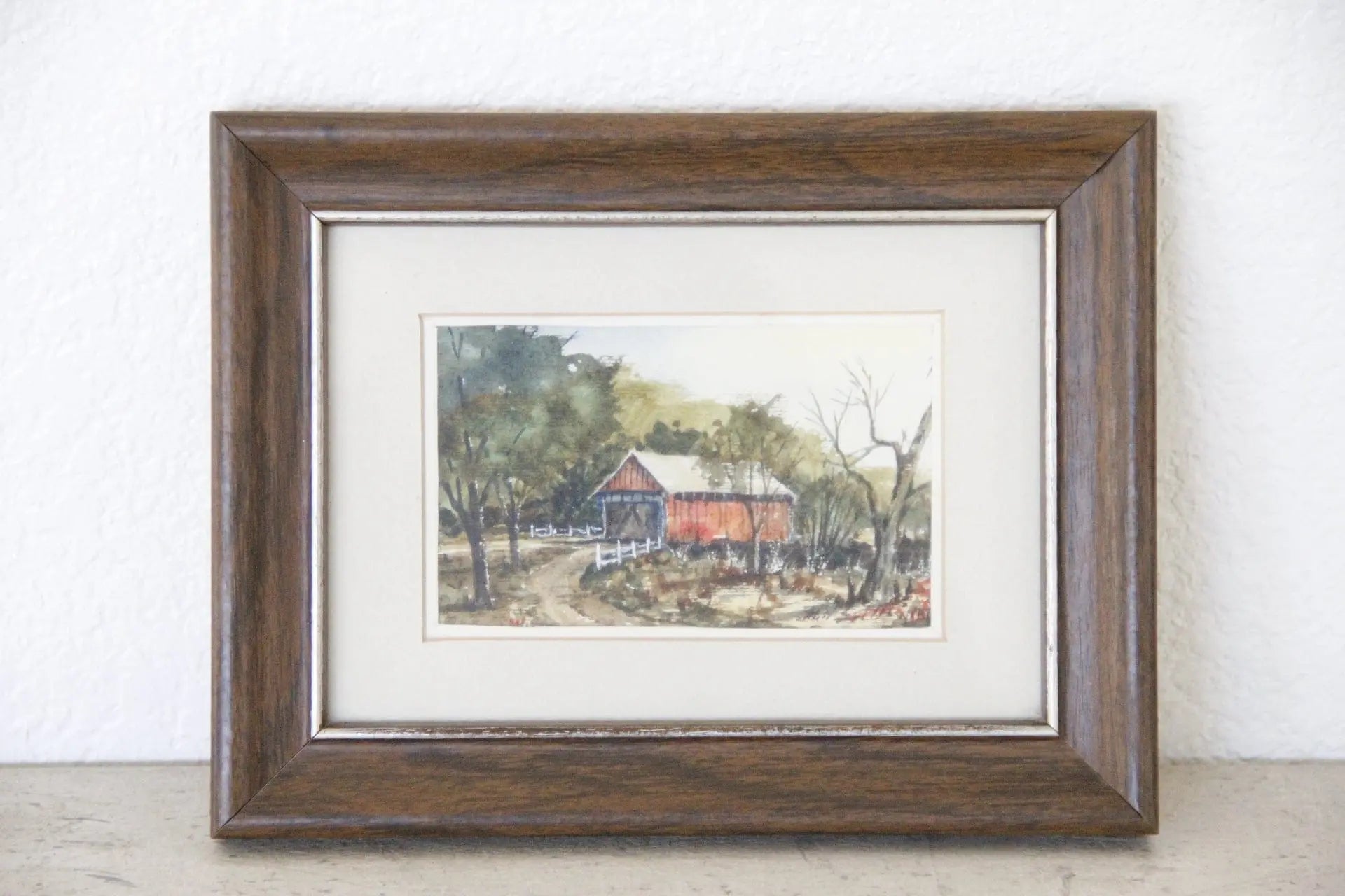 Vintage Original Watercolor Painting | Framed Ohio Bridge  Debra Hall Lifestyle