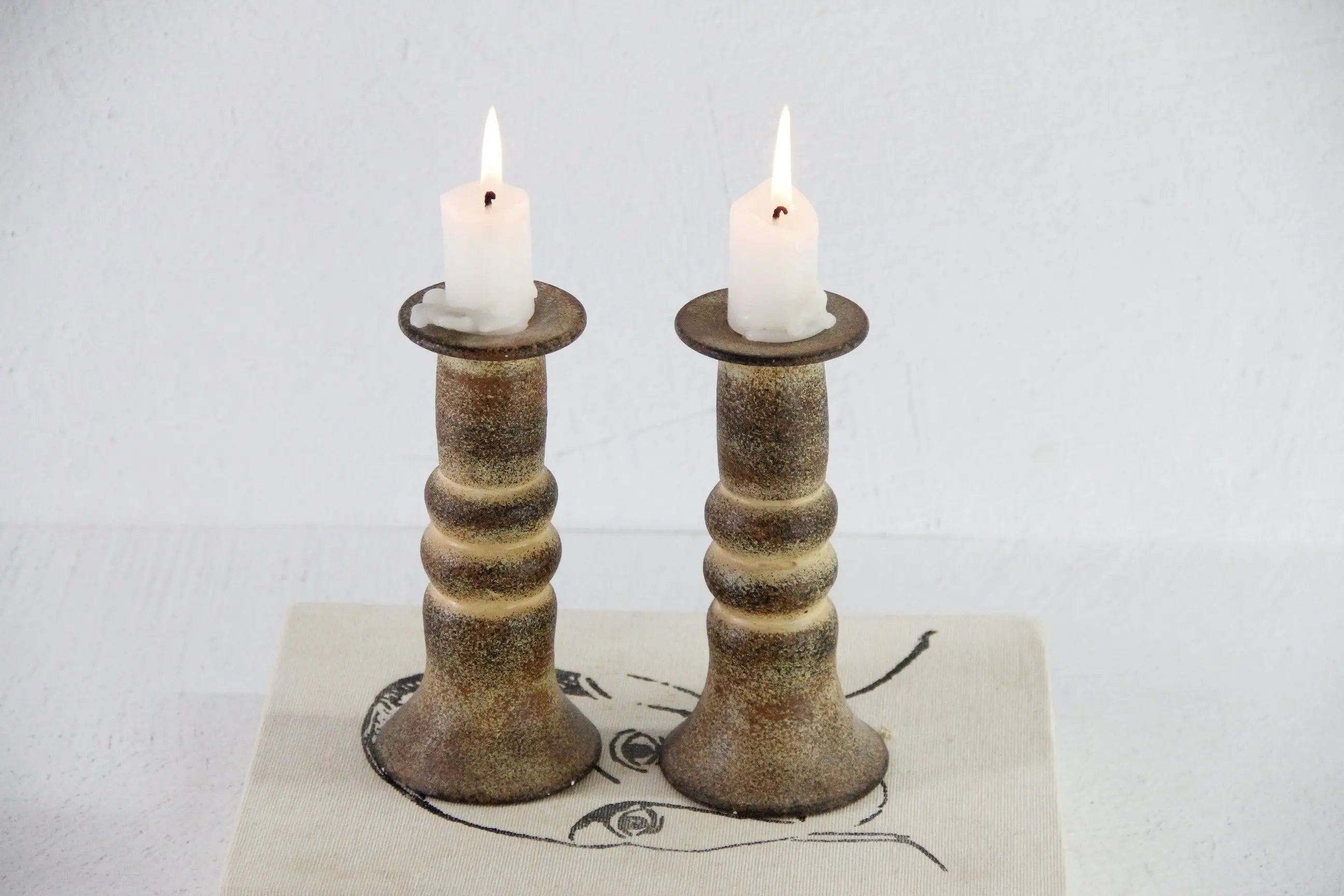 Vintage Pottery Candle Holders Pair | Studio Artisan Made Debra Hall Lifestyle
