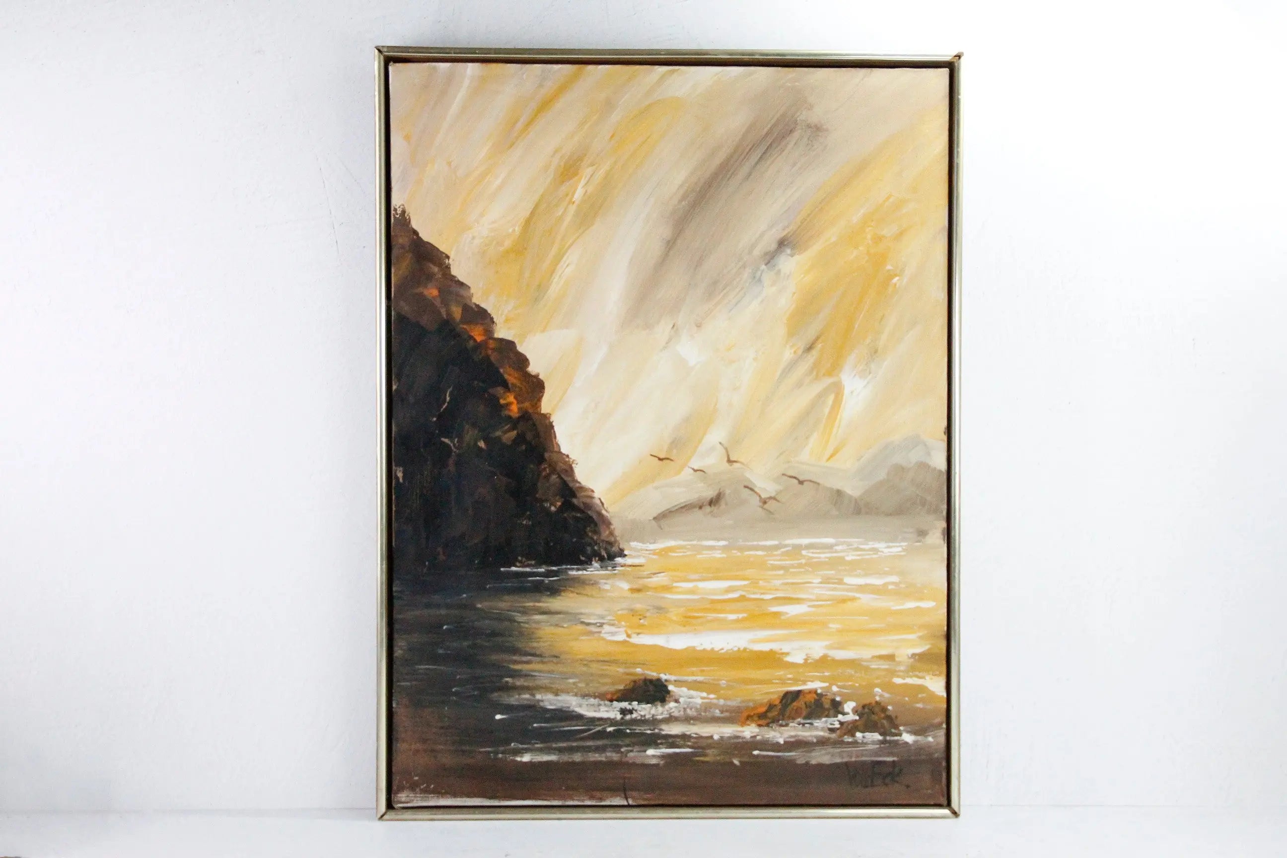 Vintage Seascape Painting | Midcentury Golden Sunset Signed Debra Hall Lifestyle