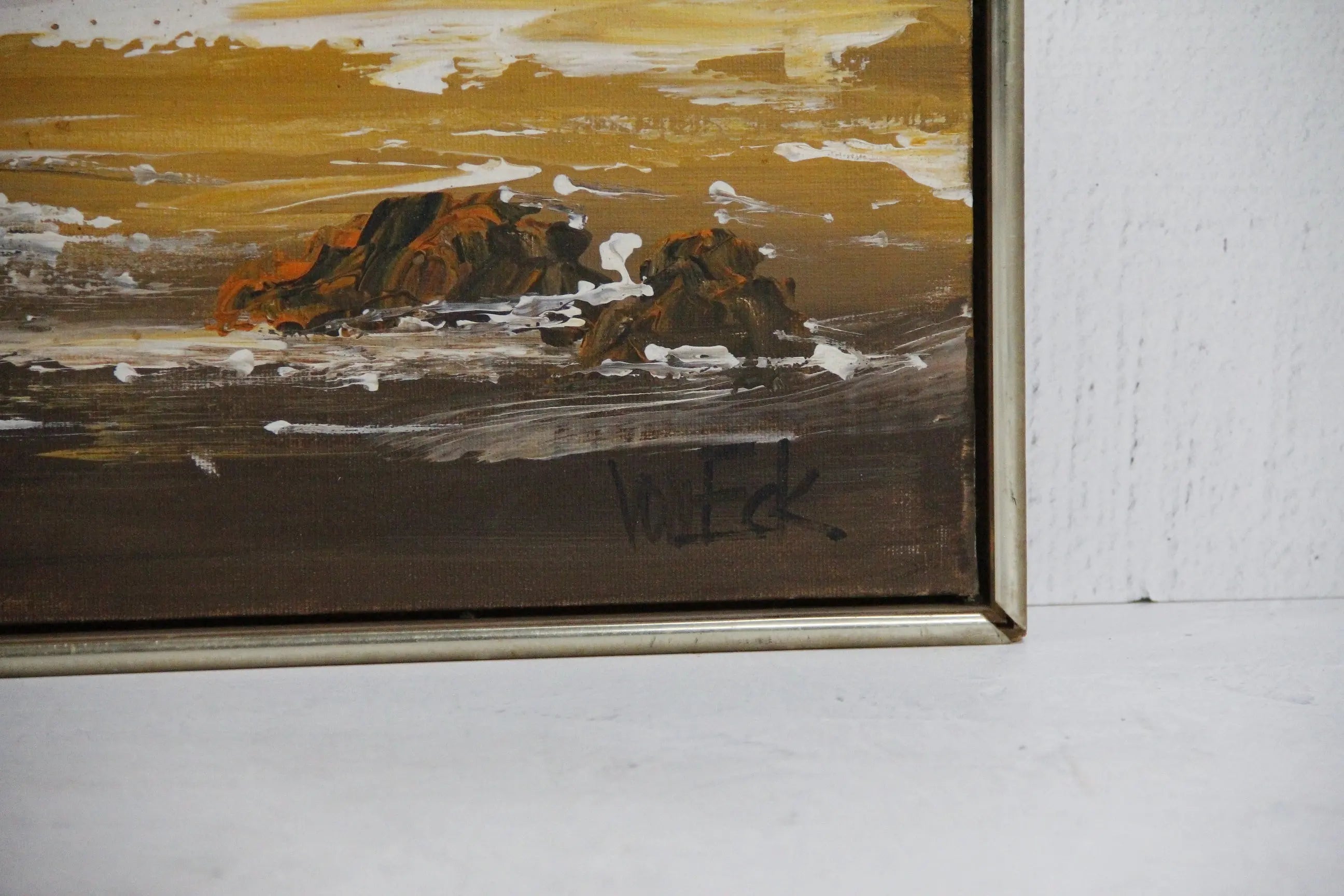 Vintage Seascape Painting | Midcentury Golden Sunset Signed Debra Hall Lifestyle