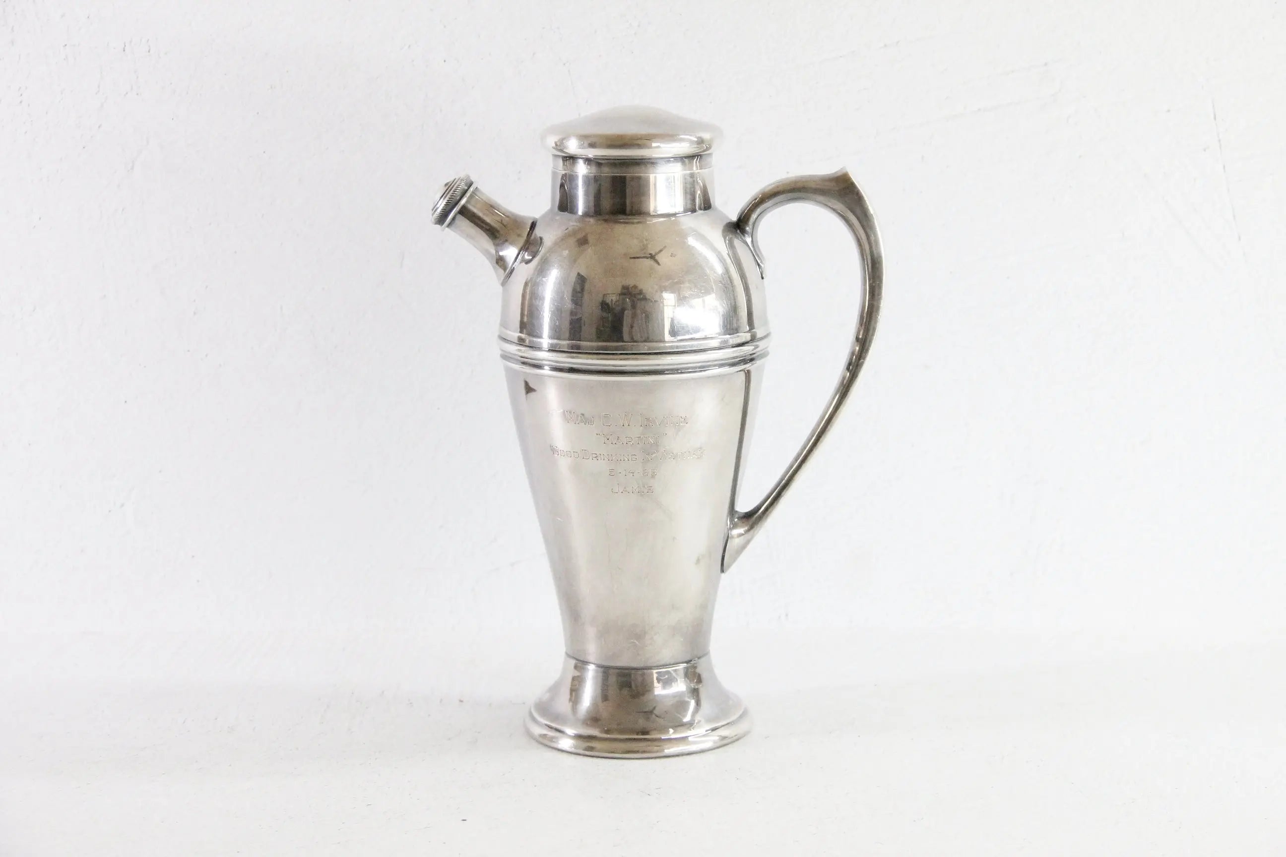Vintage Silver Cocktail Shaker | Veteran Engraved Souvenir Debra Hall Lifestyle