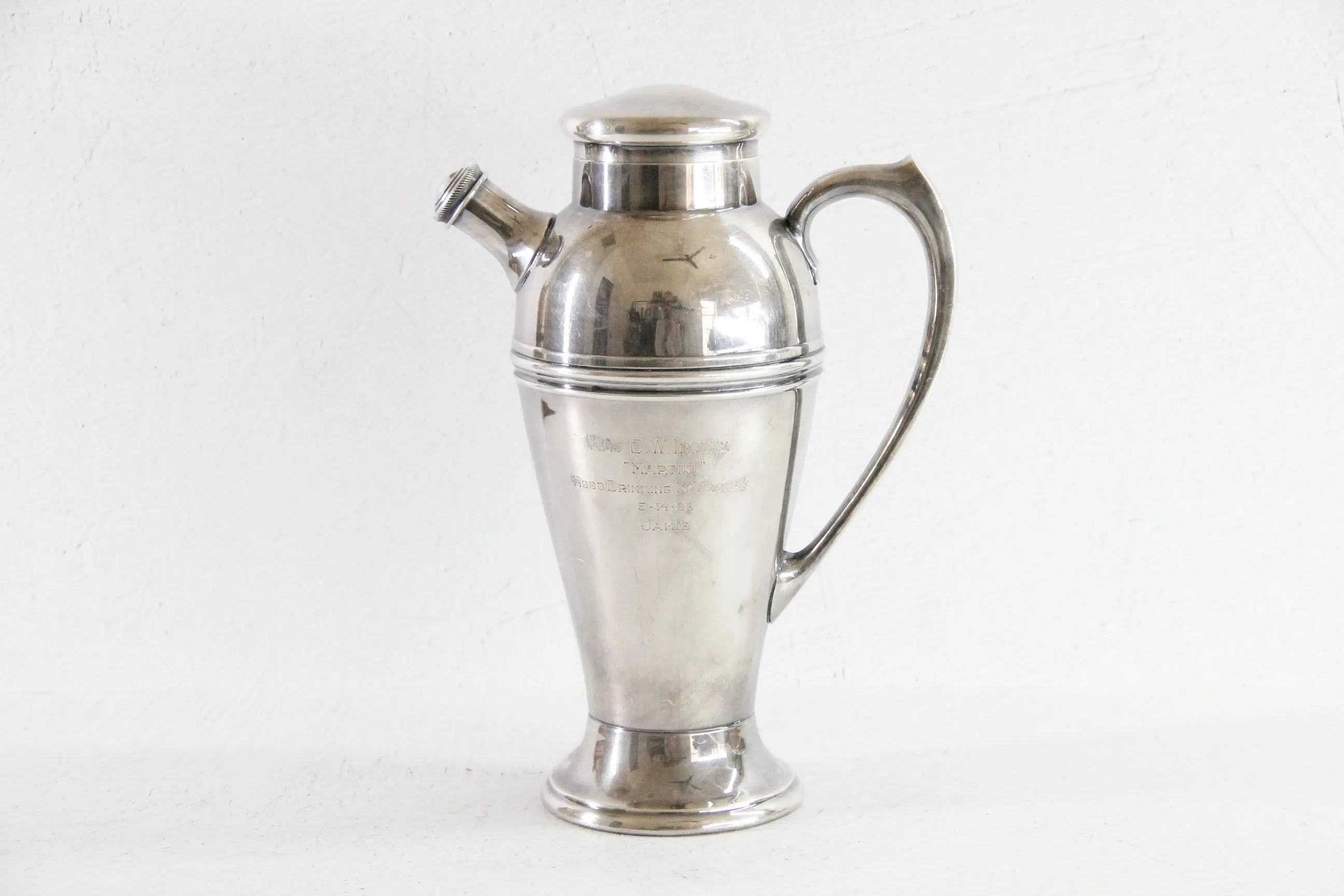 Vintage Silver Cocktail Shaker | Veteran Engraved Souvenir Debra Hall Lifestyle