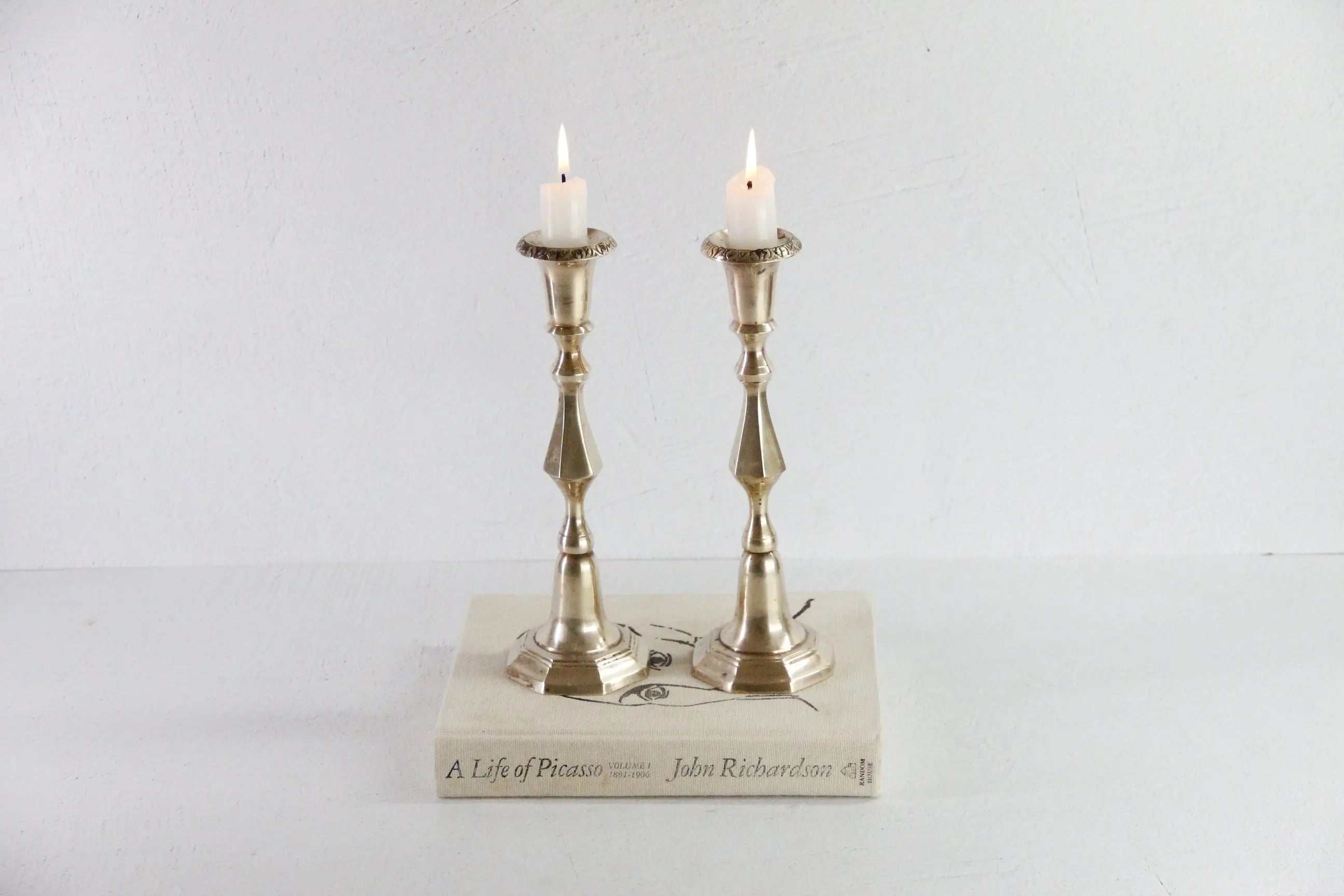 Vintage Solid Brass Candle Holder | French Style Set of 2 Debra Hall Lifestyle