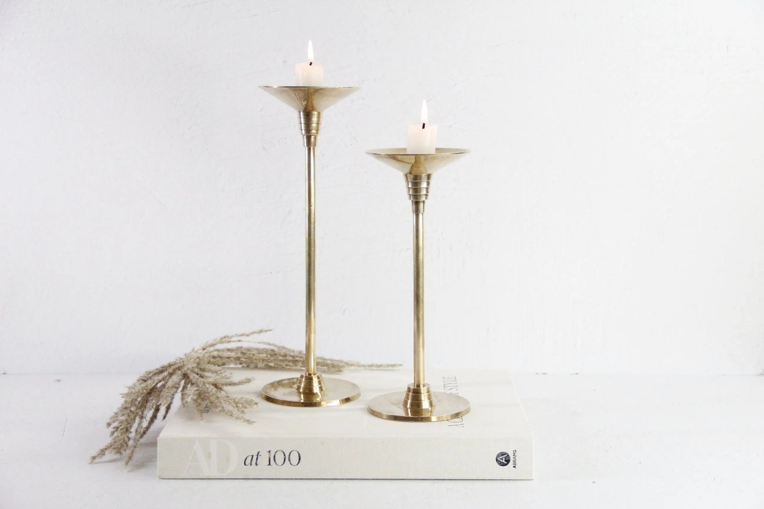 Vintage Solid Brass Candle Holders | Art Deco Pair Debra Hall Lifestyle