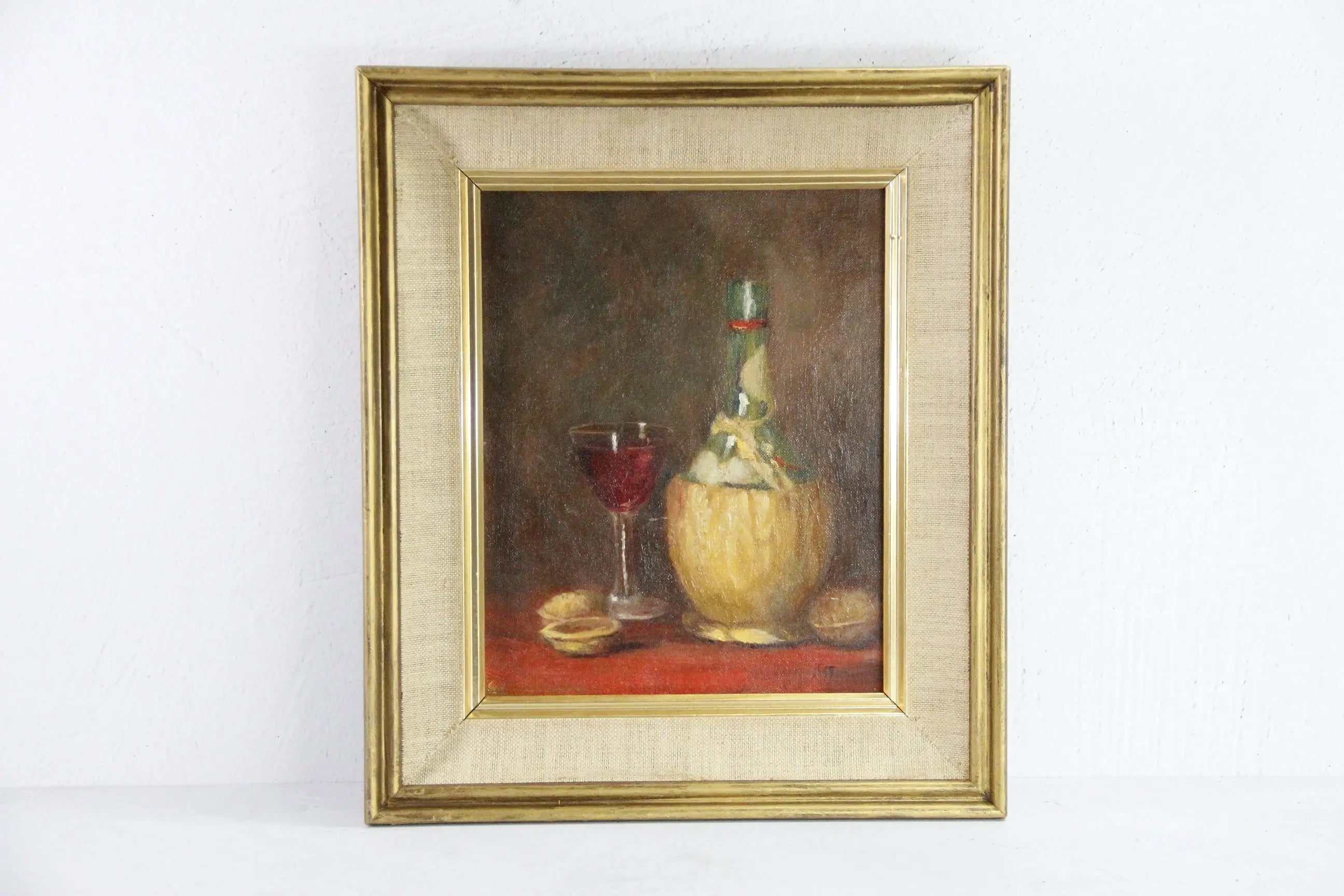Vintage Still Life Painting | Mid Century Chianti Bottle Signed Debra Hall Lifestyle