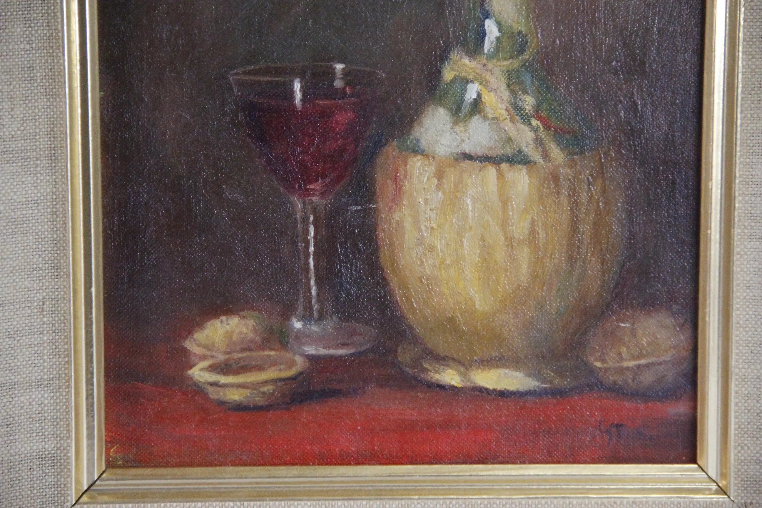 Vintage Still Life Painting | Mid Century Chianti Bottle Signed Debra Hall Lifestyle