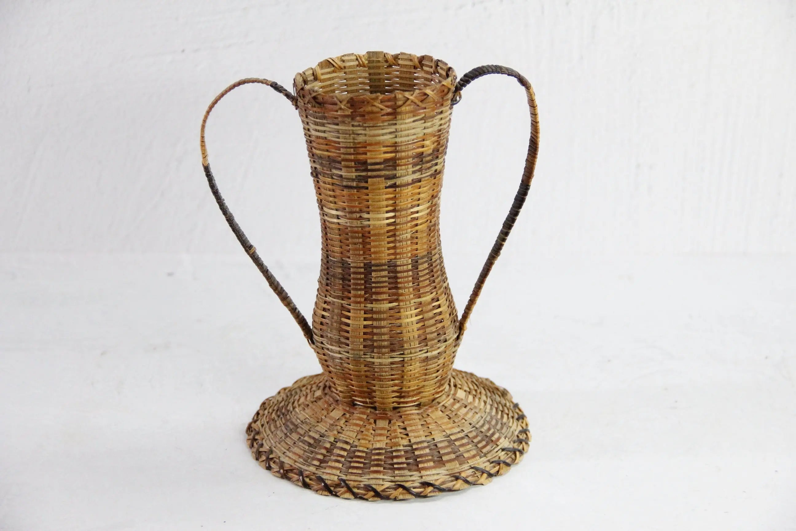 Vintage Wicker Vase | Metal Lined Vessel With Handles-Sm Debra Hall Lifestyle
