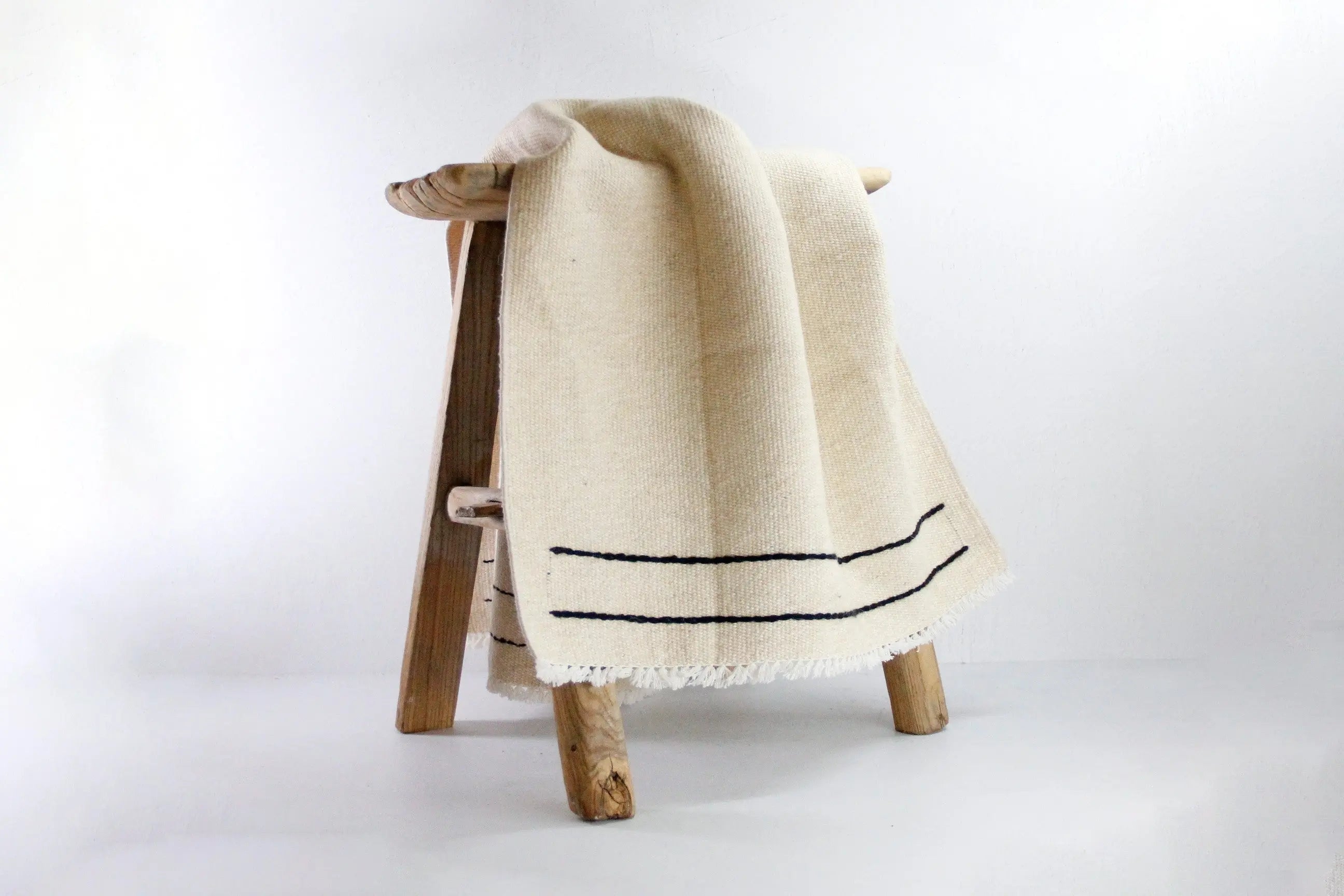 Vintage Wool Kilim Rug | Small Throw Rug Black Stitch Debra Hall Lifestyle